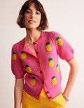 Embroidered T-Shirt Cardigan-Party Pink, Pineapples