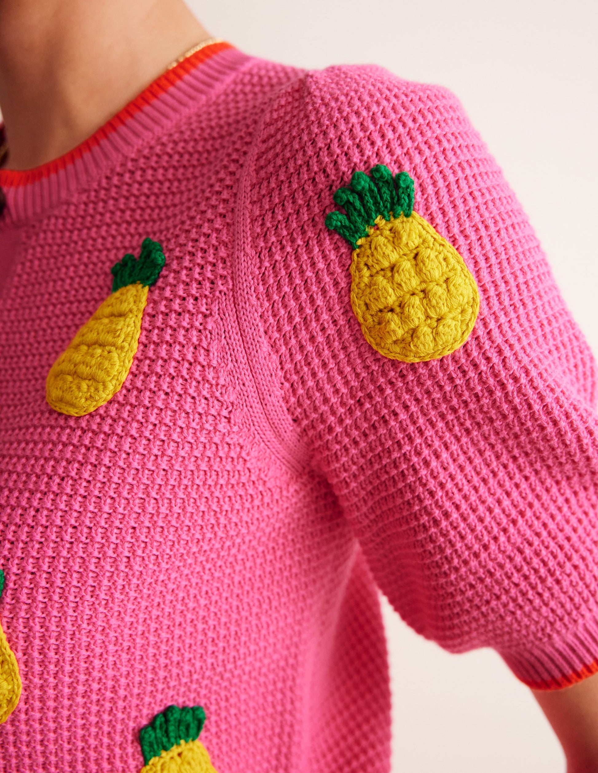 Embroidered T-Shirt Cardigan-Party Pink, Pineapples-2