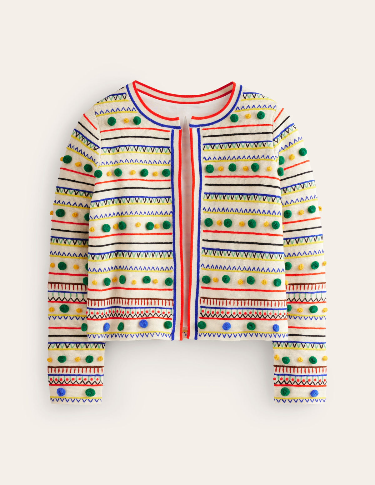 Pom Pom Knitted Jacket-Warm Ivory, Multi-5