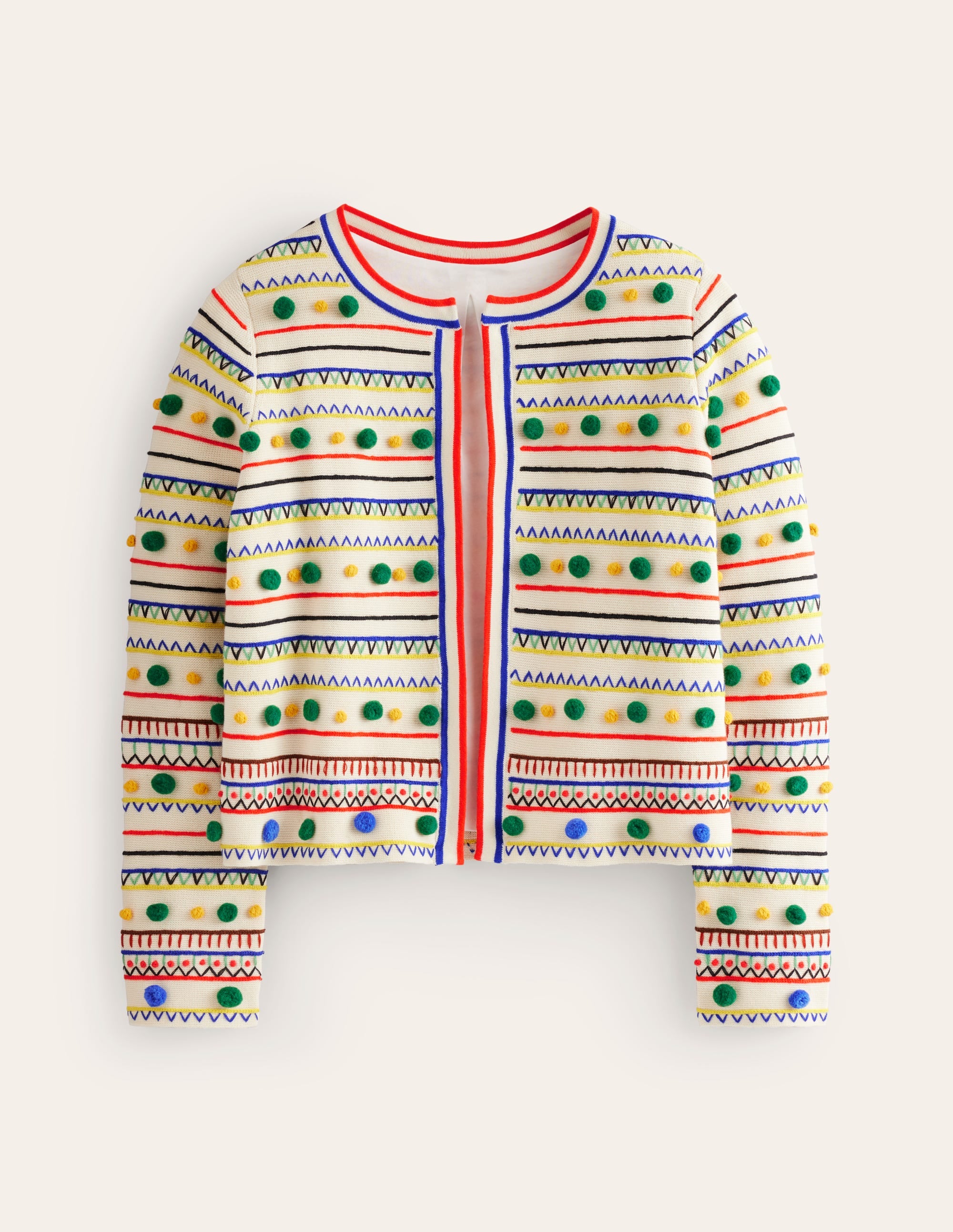 Pom Pom Knitted Jacket-Warm Ivory, Multi - Image 5