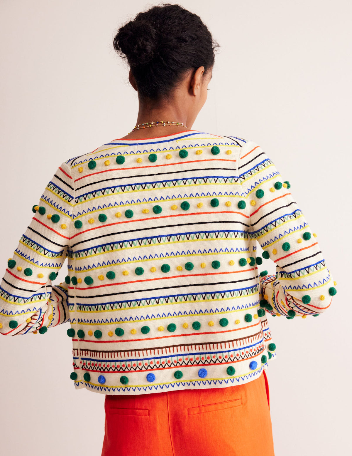 Pom Pom Knitted Jacket-Warm Ivory, Multi-2