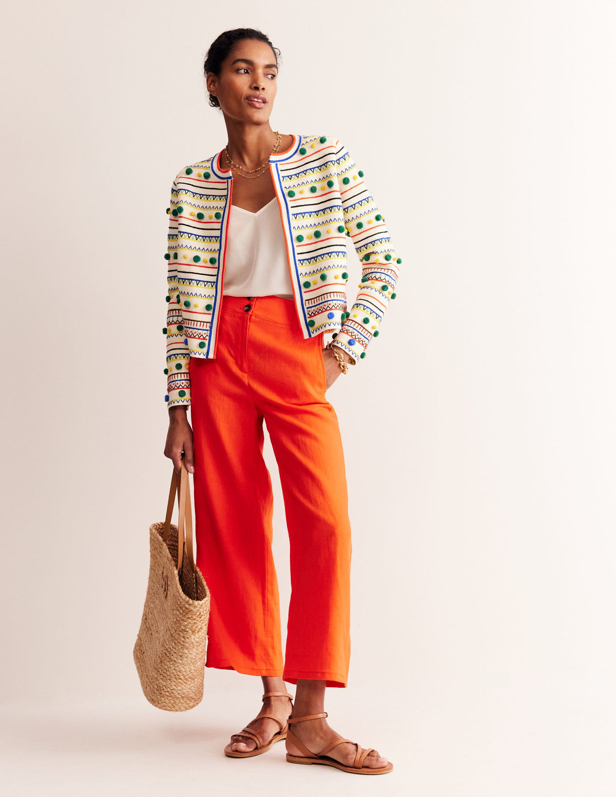 Pom Pom Knitted Jacket-Warm Ivory, Multi-4