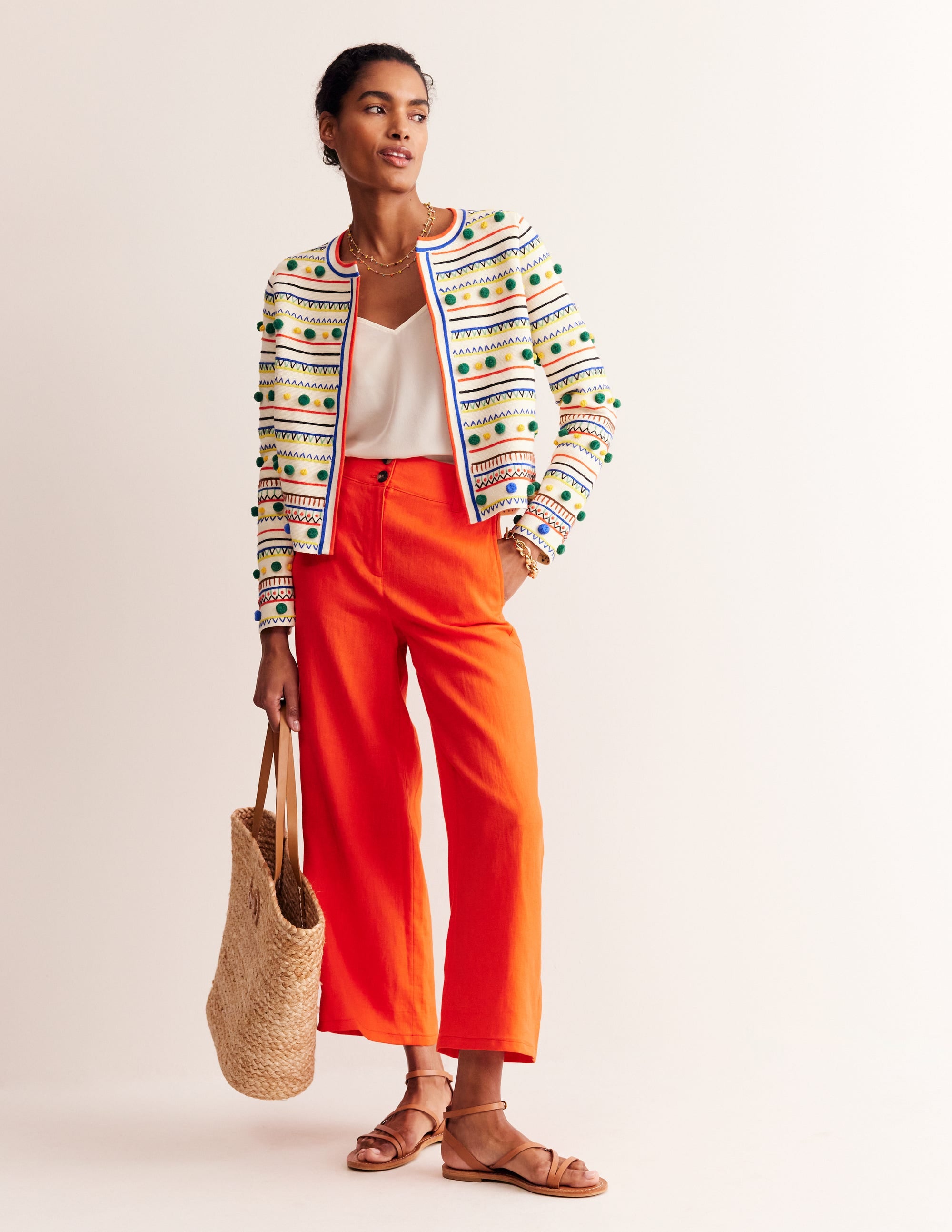 Pom Pom Knitted Jacket-Warm Ivory, Multi - Image 4