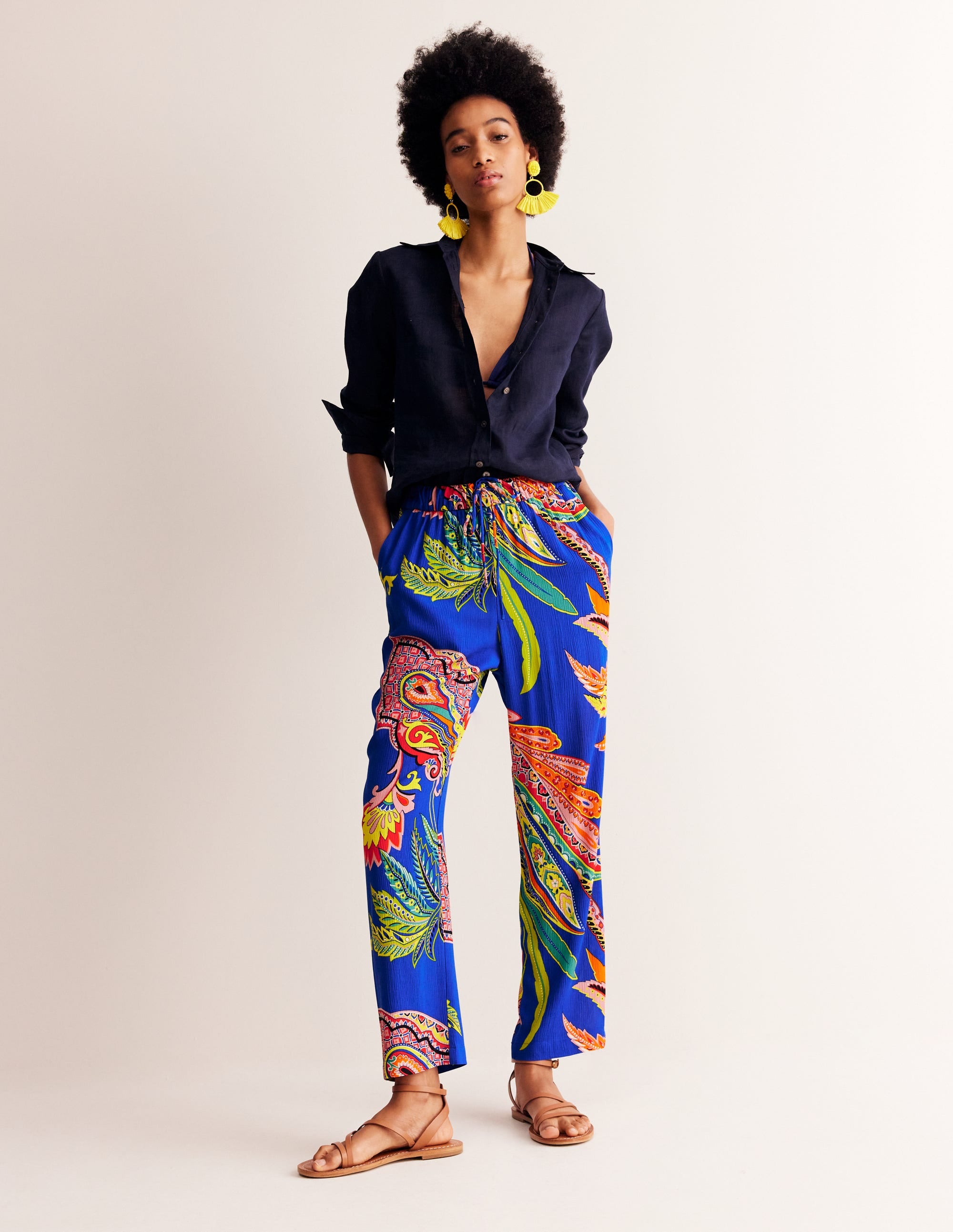 Crinkle Tapered Pants-Multi, Painterly Paisley - Image 1