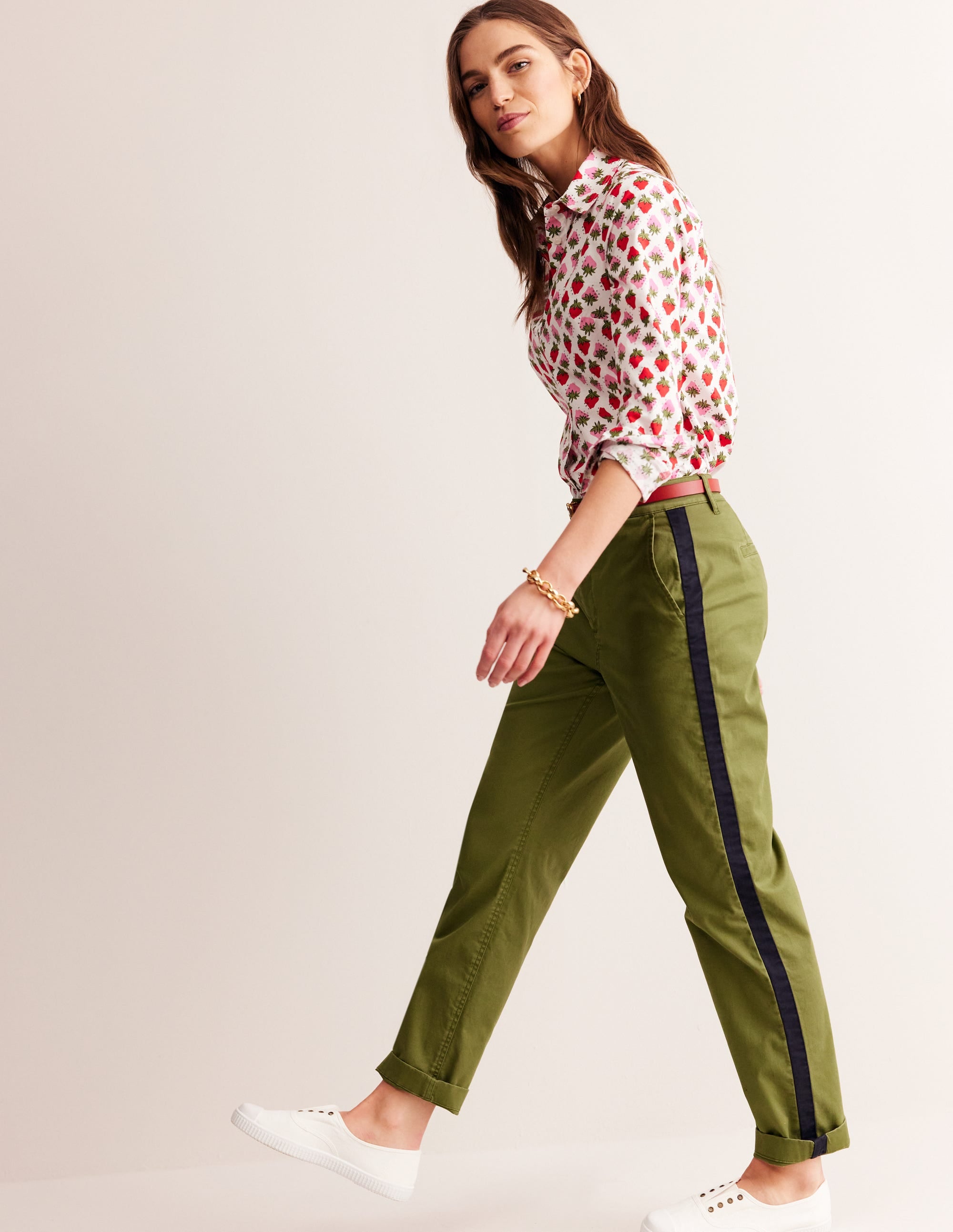 Barnsbury Chino Pants-Khaki Navy Side Stripe - Image 1