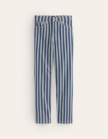 Striped Straight Jeans-Navy Stripe