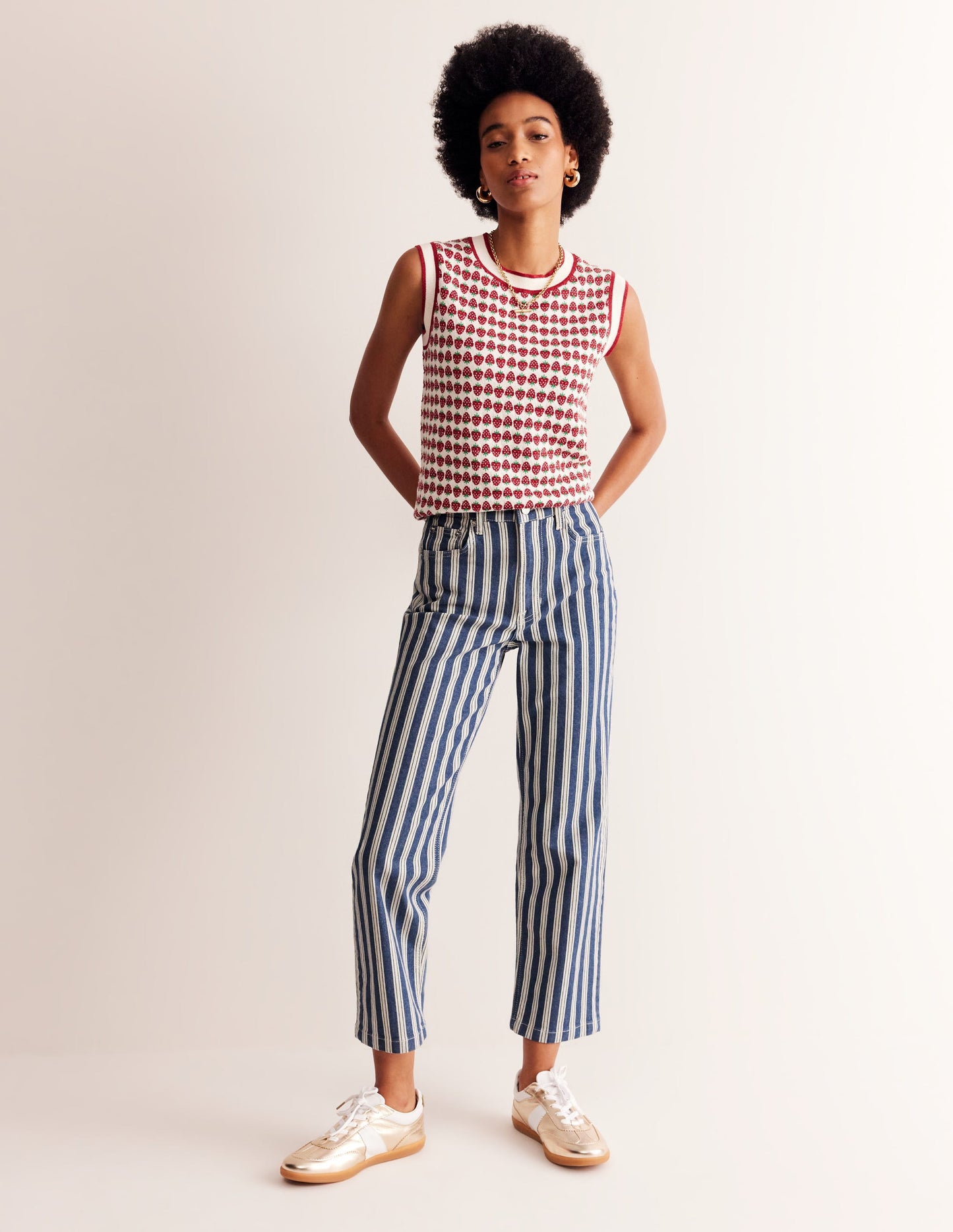 Striped Straight Jeans-Navy Stripe