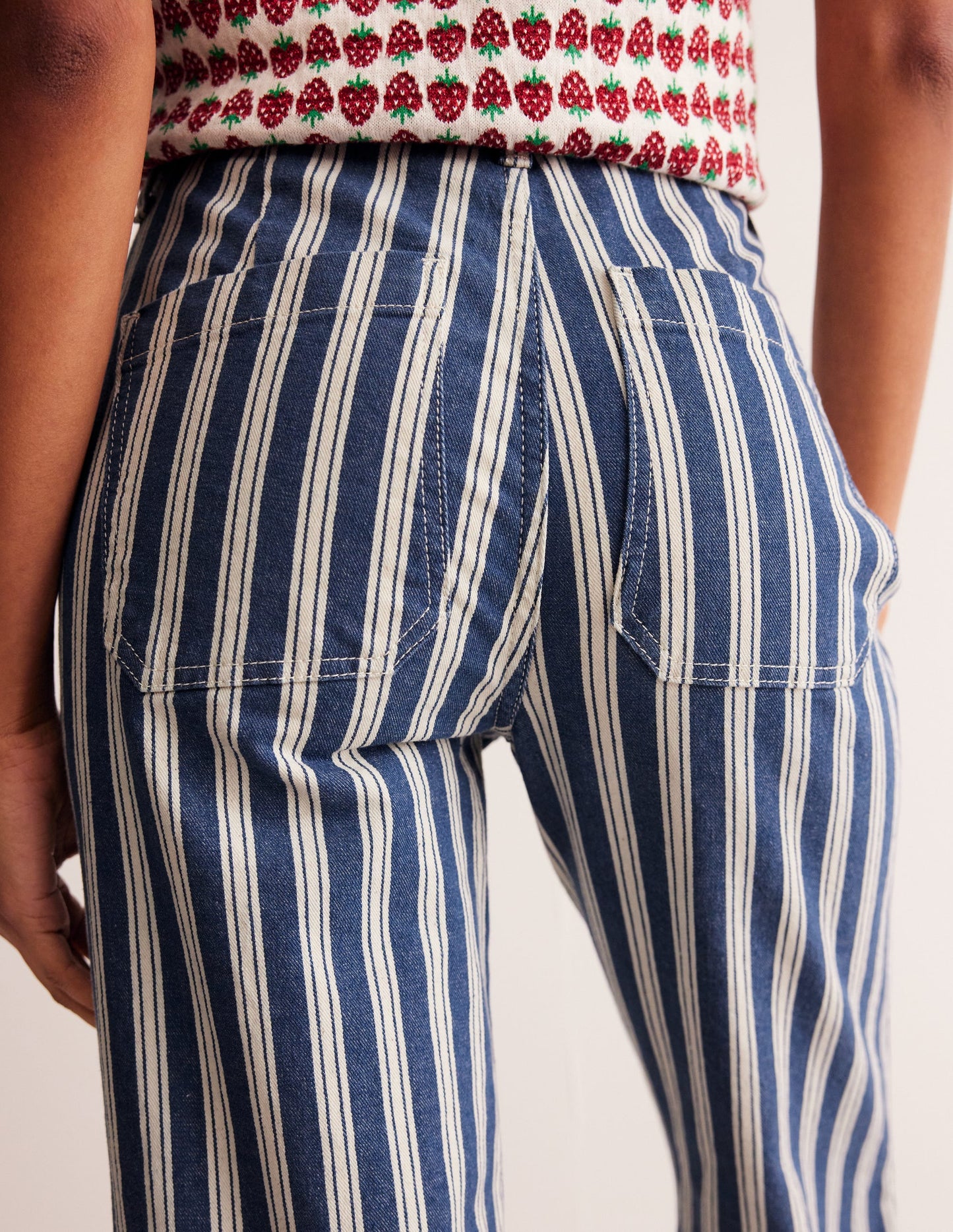 Striped Straight Jeans-Navy Stripe