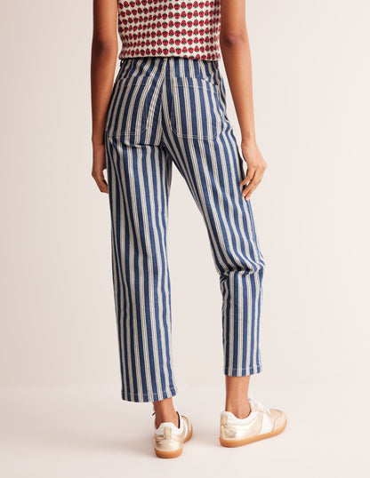 Striped Straight Jeans-Navy Stripe