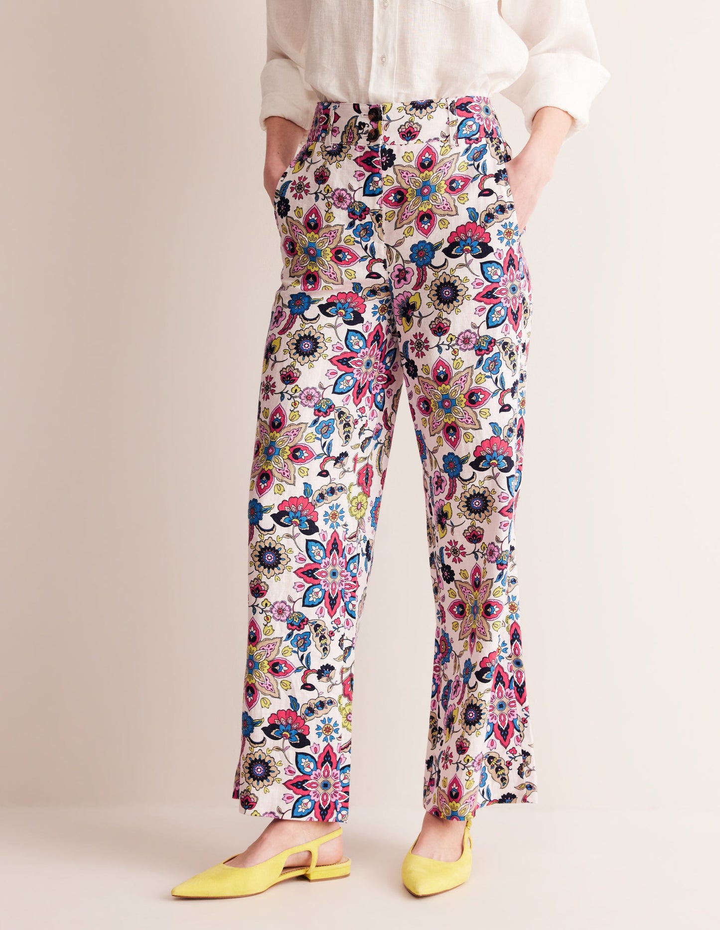 Westbourne Linen Pants-Ivory, Botanical Sprig