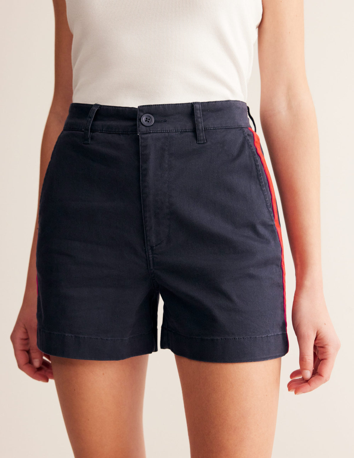 Barnsbury Chino Shorts-Navy, Red Side Stripe - Image 2