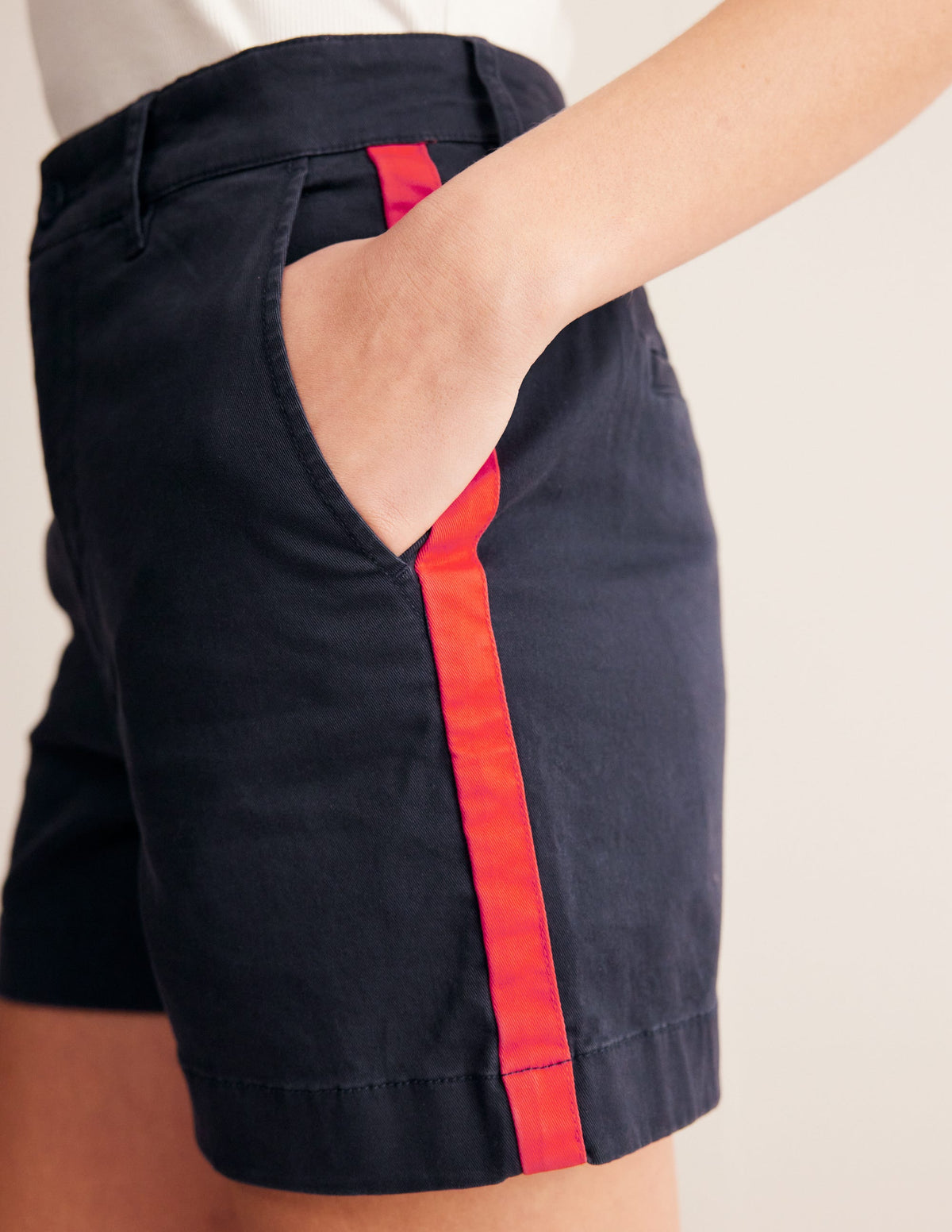 Barnsbury Chino Shorts-Navy, Red Side Stripe - Image 3