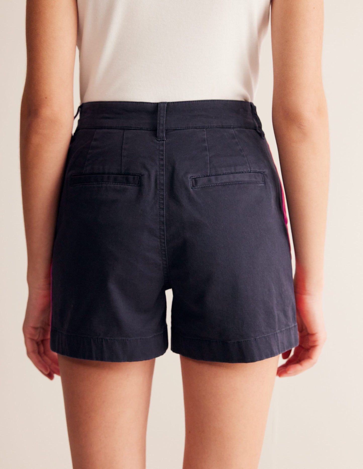 Barnsbury Chino Shorts-Navy, Red Side Stripe