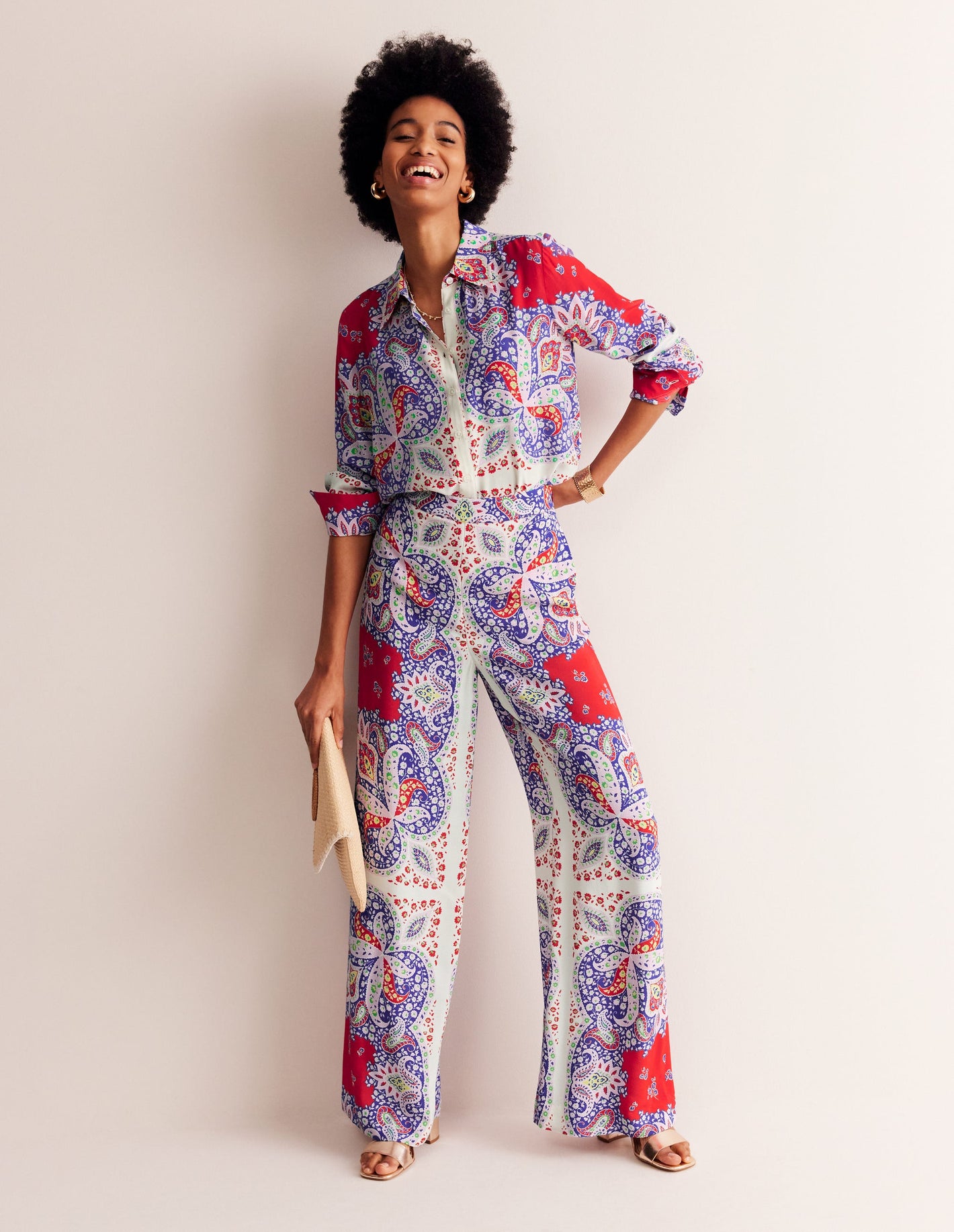 Palazzo Fluid Crepe Pants-Rubicondo, Ornate Paisley