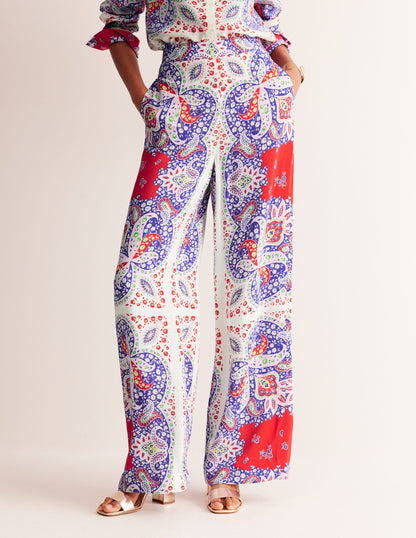 Palazzo Fluid Crepe Pants-Rubicondo, Ornate Paisley