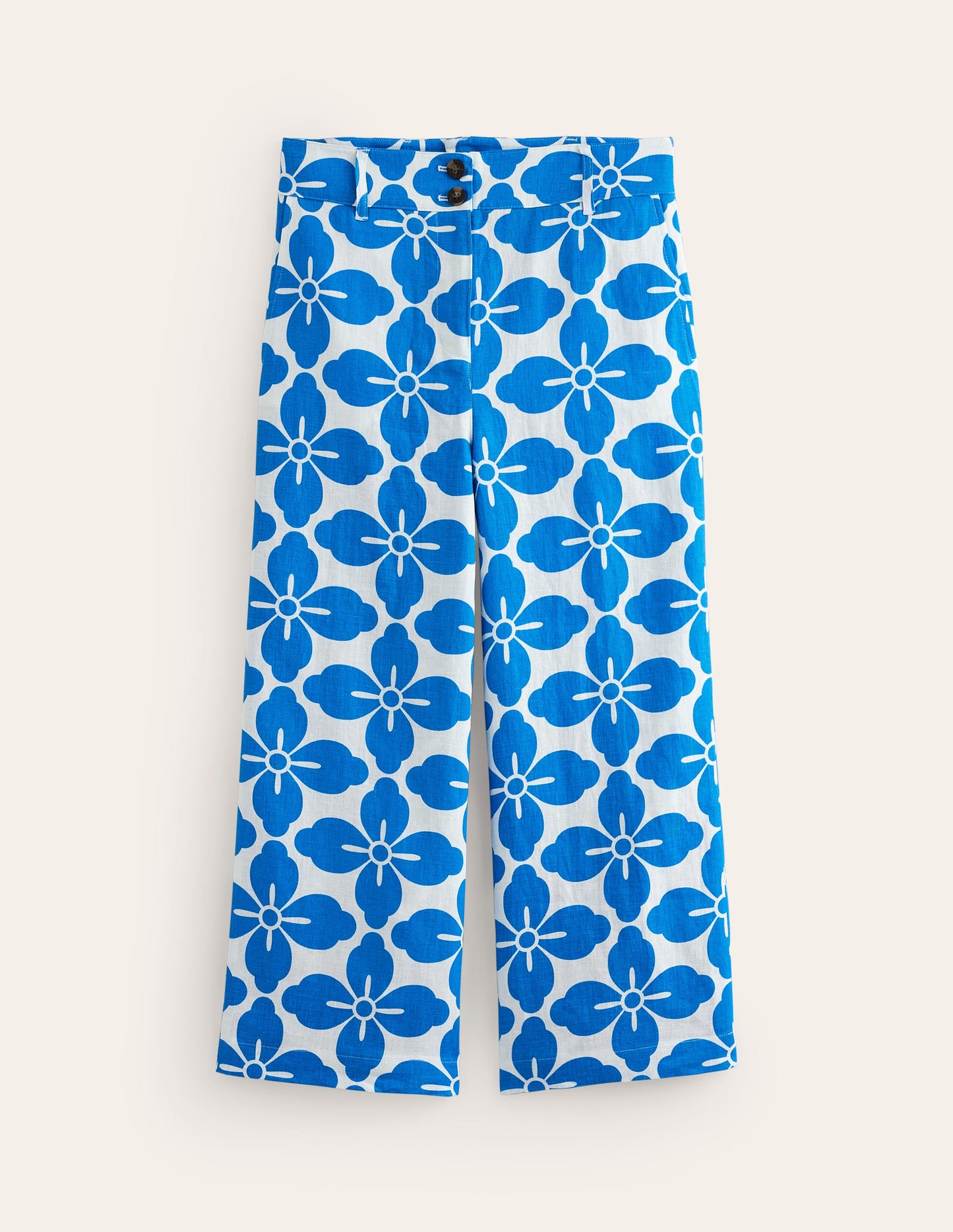 Westbourne Cropped Linen Pants-Indigo Bunting, Floral Tile