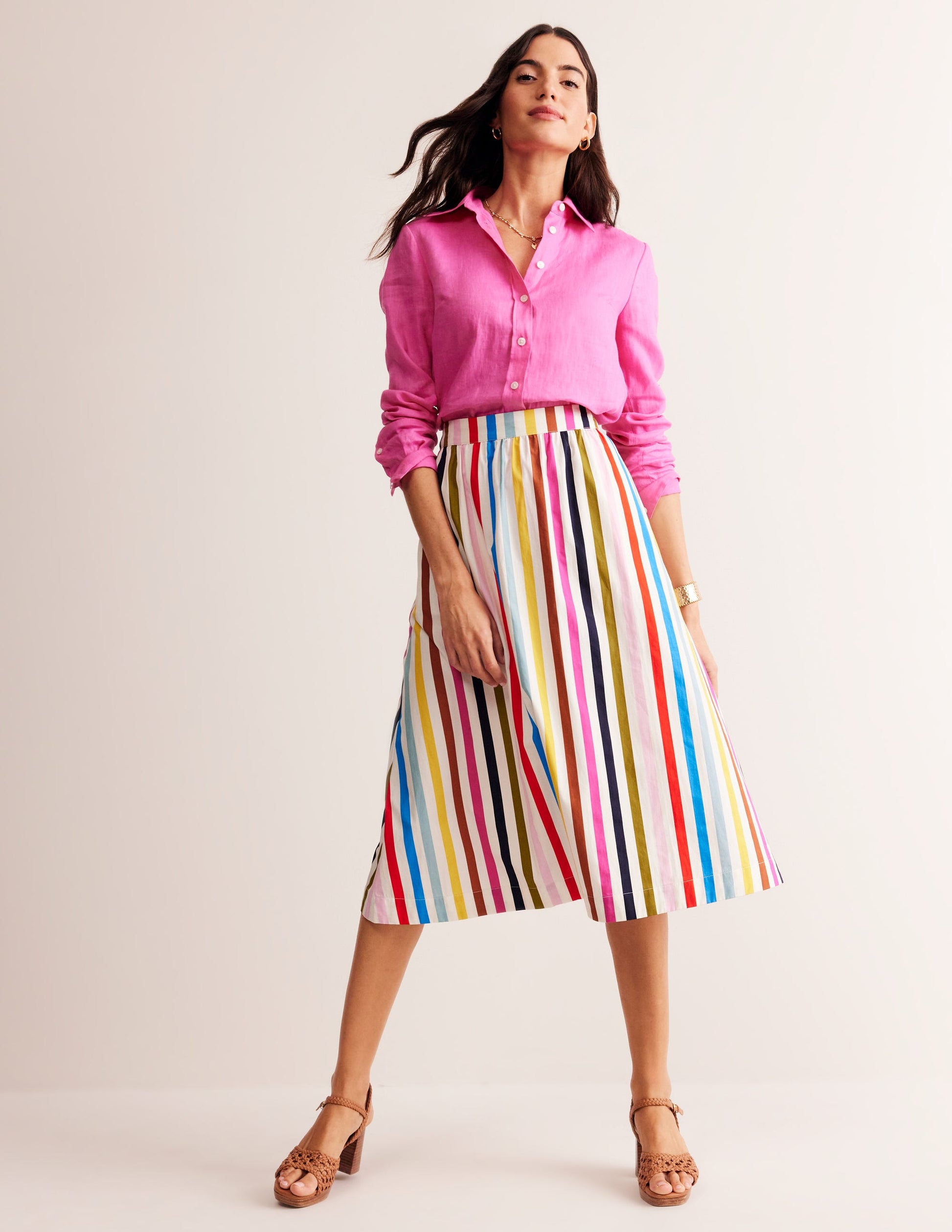 Hattie Poplin Midi Skirt-Multistripe-1