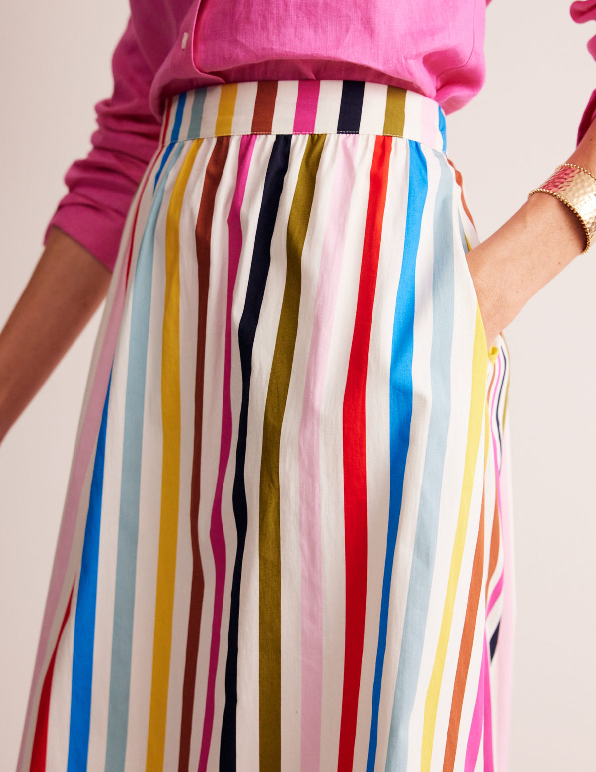 Hattie Poplin Midi Skirt-Multistripe-2