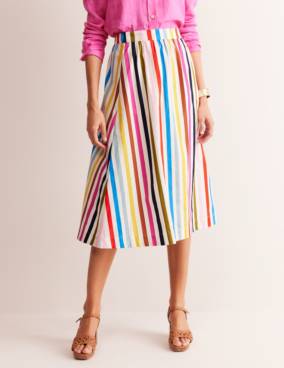 Hattie Poplin Midi Skirt-Multistripe-4