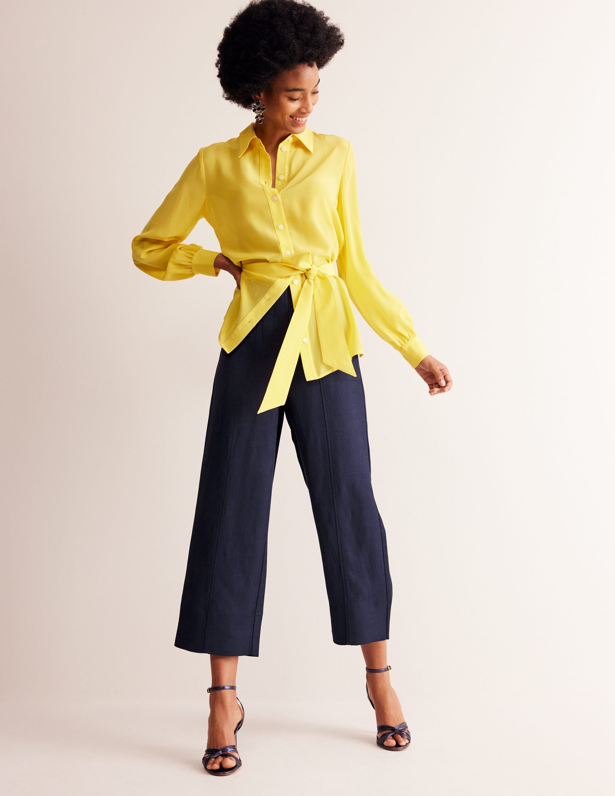 Cropped Twill Pants-Navy - Image 1