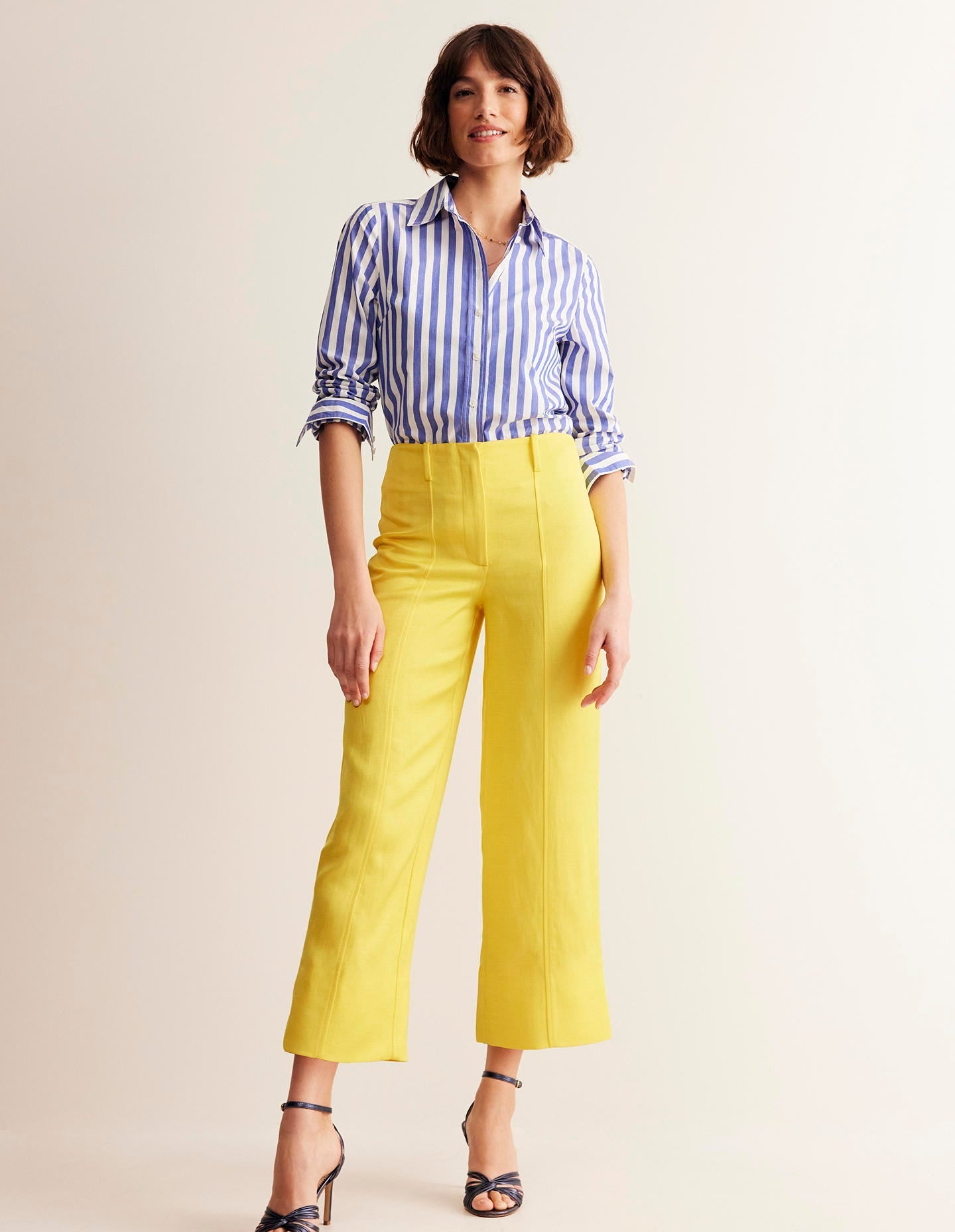 Cropped Twill Pants-Vibrant Yellow