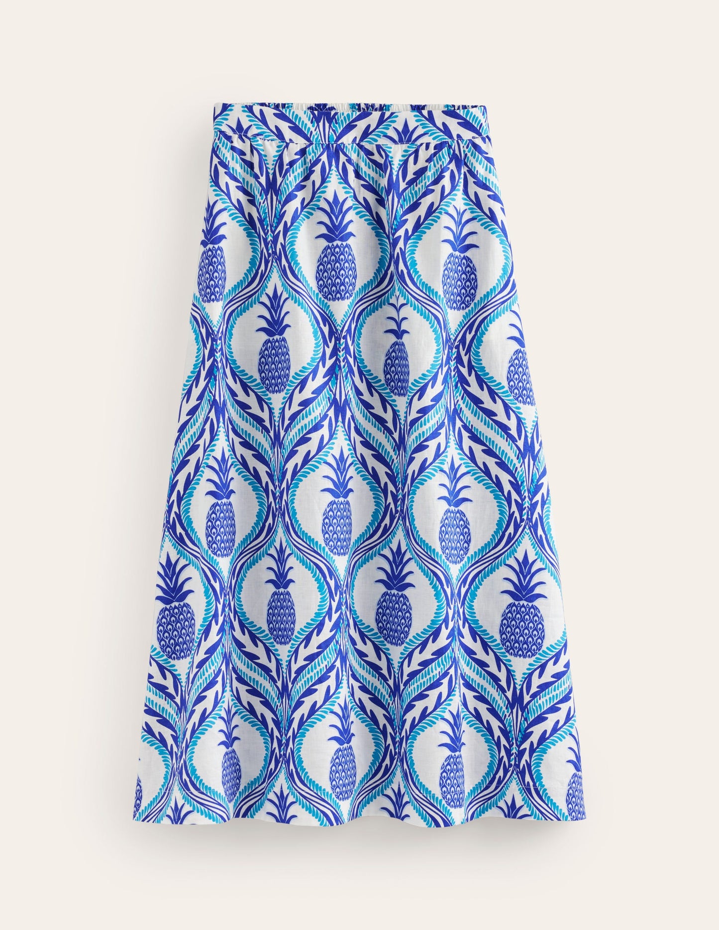 Florence Linen Midi Skirt-Surf the Web, Pineapple Wave