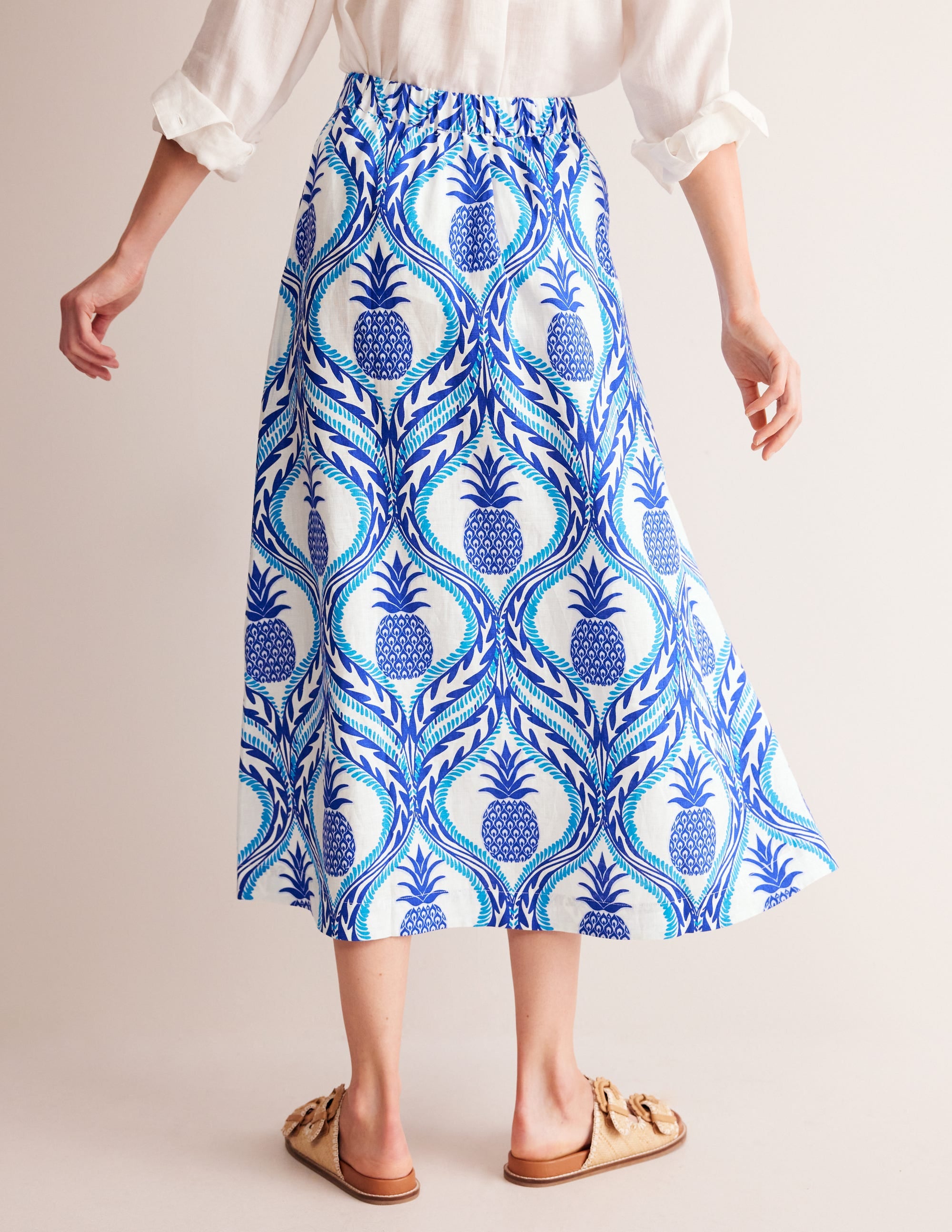 Florence Linen Midi Skirt-Surf the Web, Pineapple Wave - Image 3