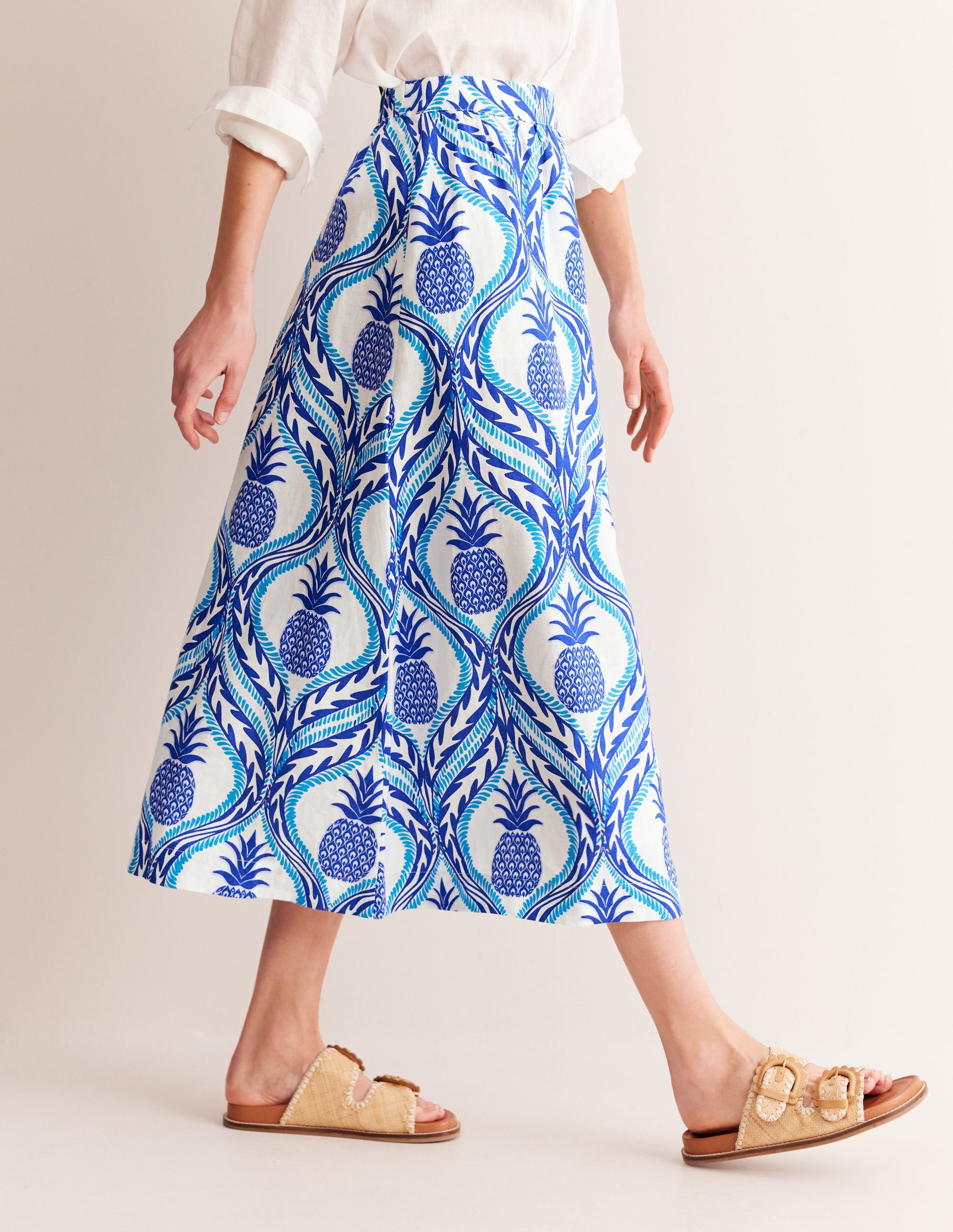 Florence Linen Midi Skirt-Surf the Web, Pineapple Wave - Image 4
