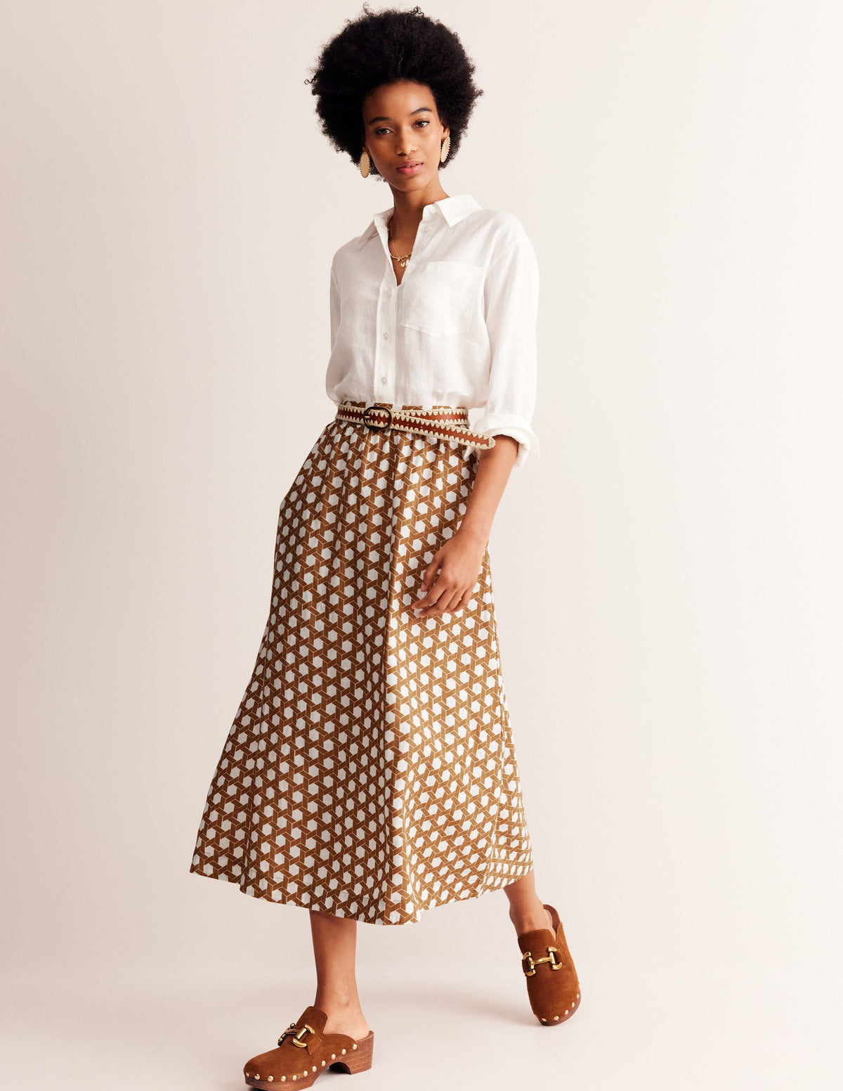 Florence Linen Midi Skirt-Rubber, Honeycomb Geo - Image 1