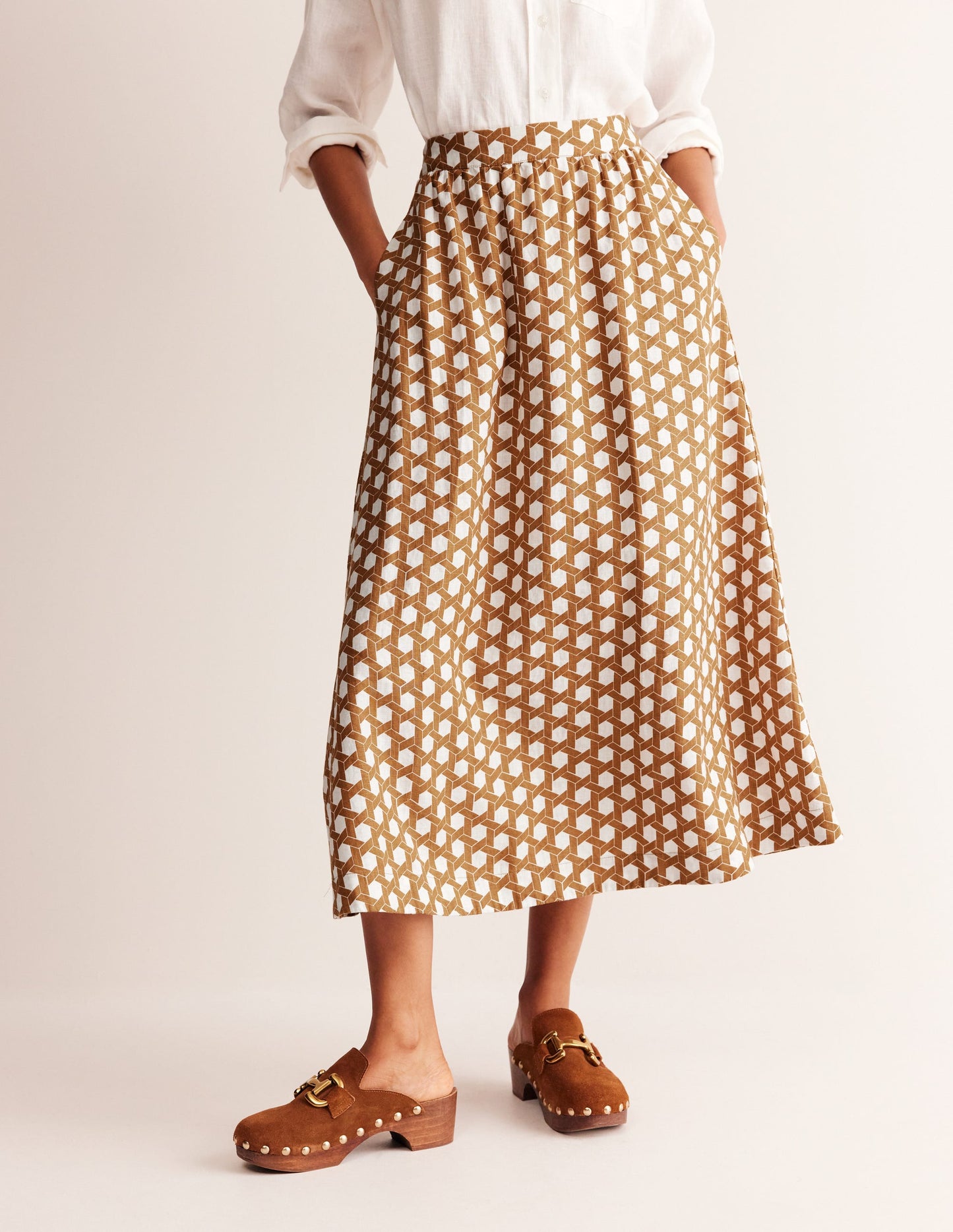 Florence Linen Midi Skirt-Rubber, Honeycomb Geo