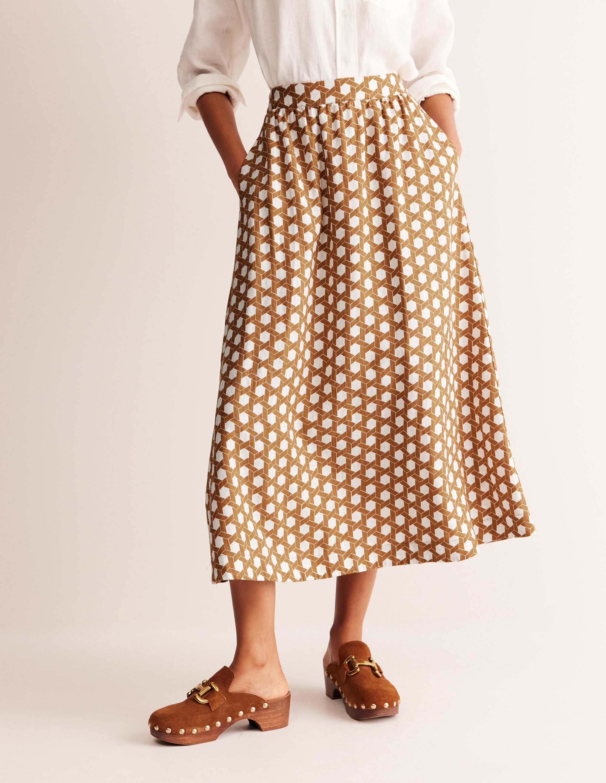 Florence Linen Midi Skirt-Rubber, Honeycomb Geo - Image 4