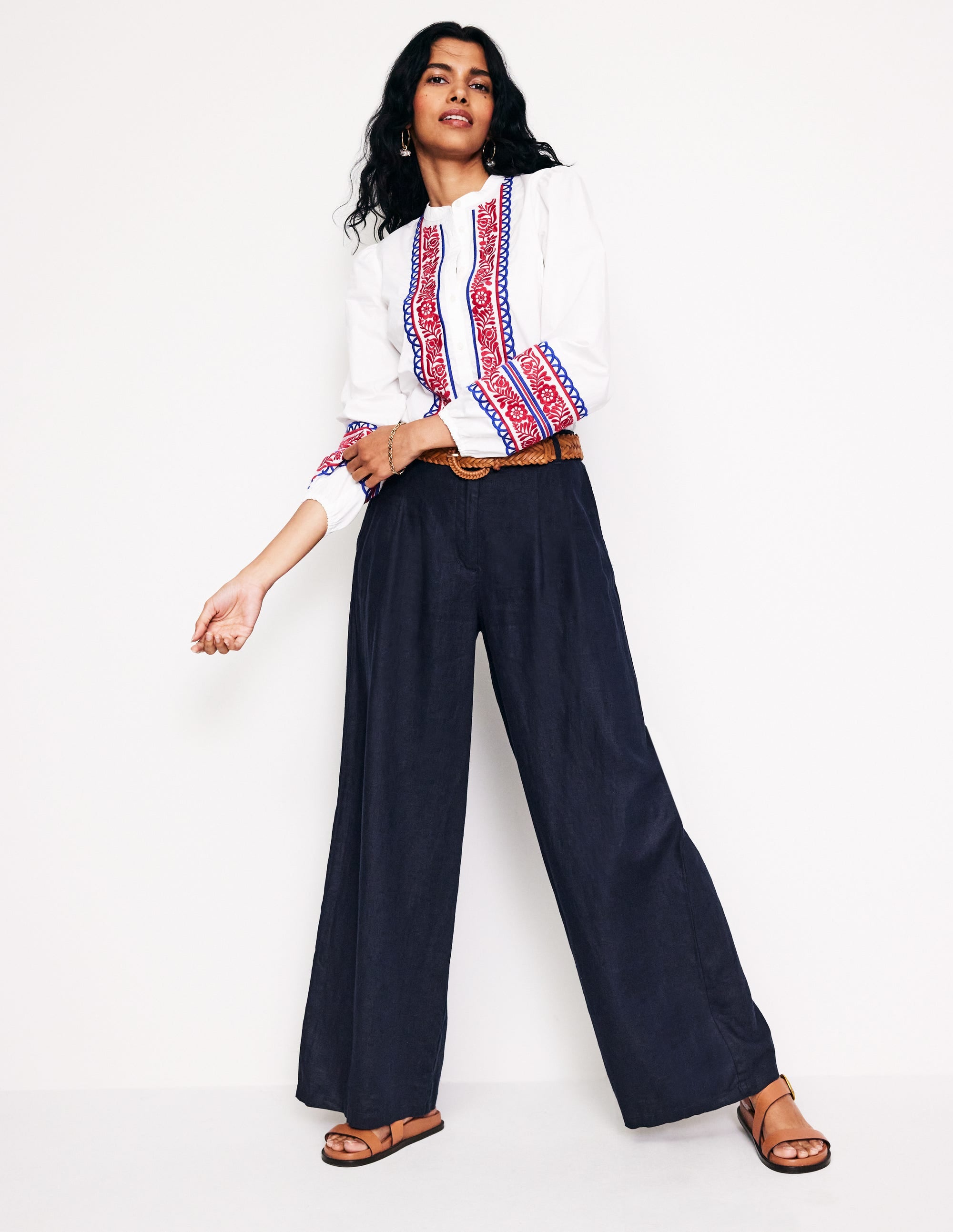 Regent Pleat Linen Pants-Navy - Image 1