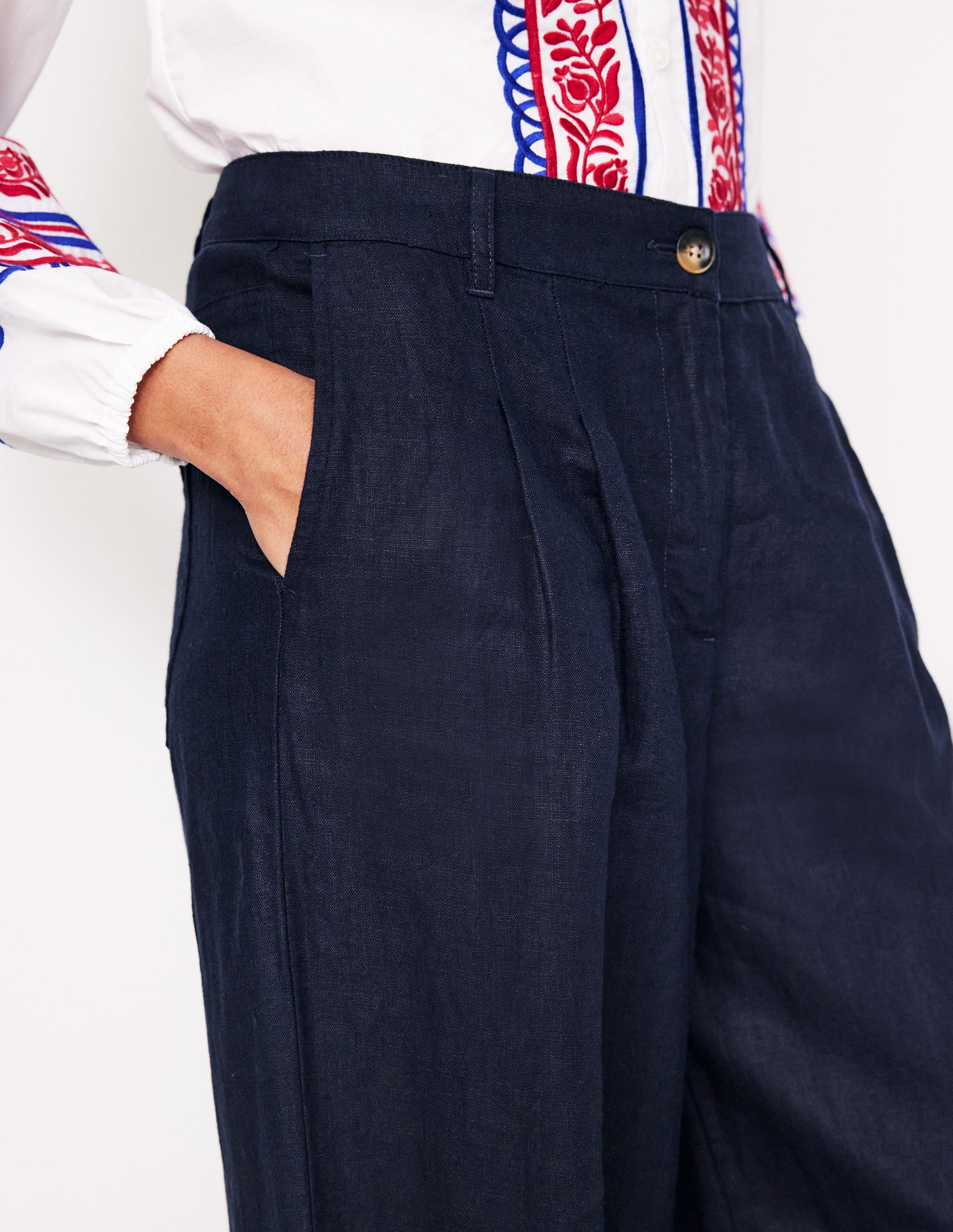 Regent Pleat Linen Pants-Navy - Image 2