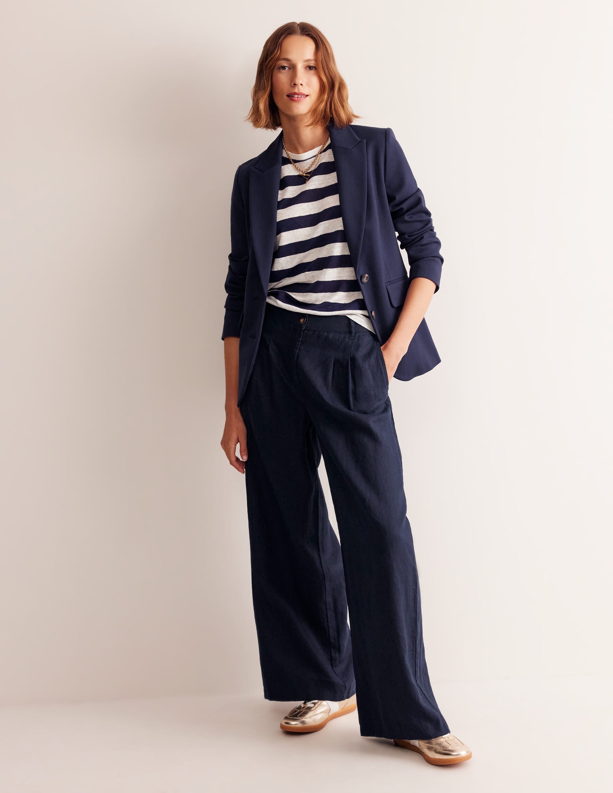 Regent Pleat Linen Pants-Navy - Image 5
