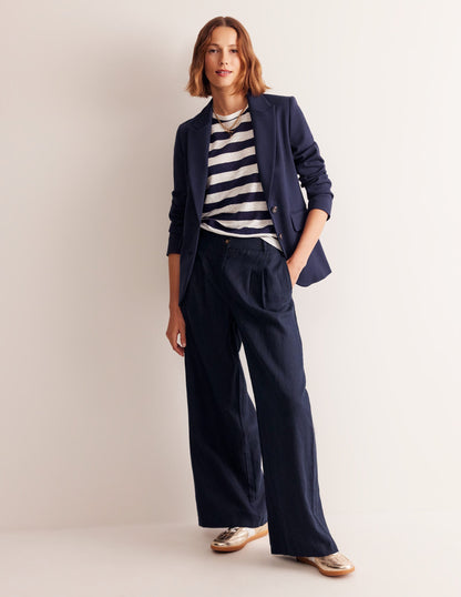 Regent Pleat Linen Pants-Navy