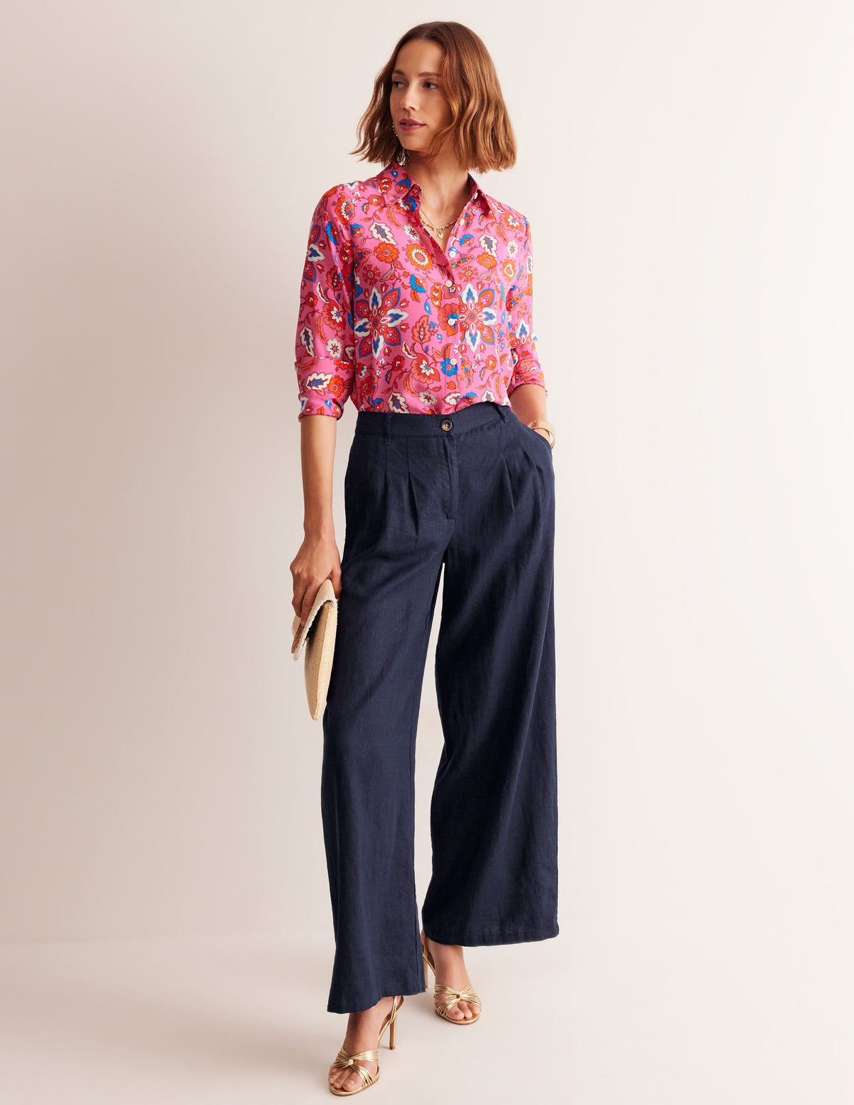 Regent Pleat Linen Pants-Navy - Image 6