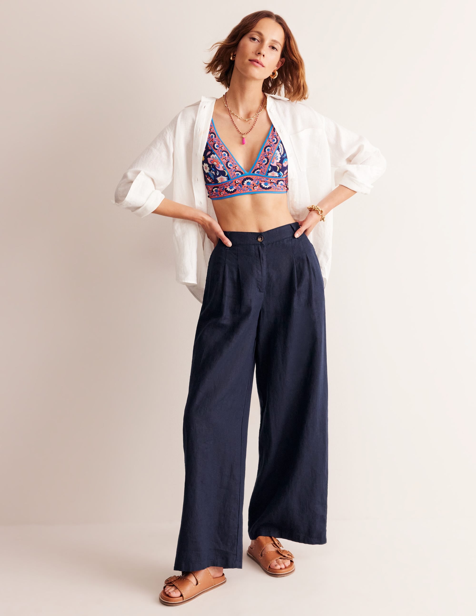 Regent Pleat Linen Pants-Navy - Image 7