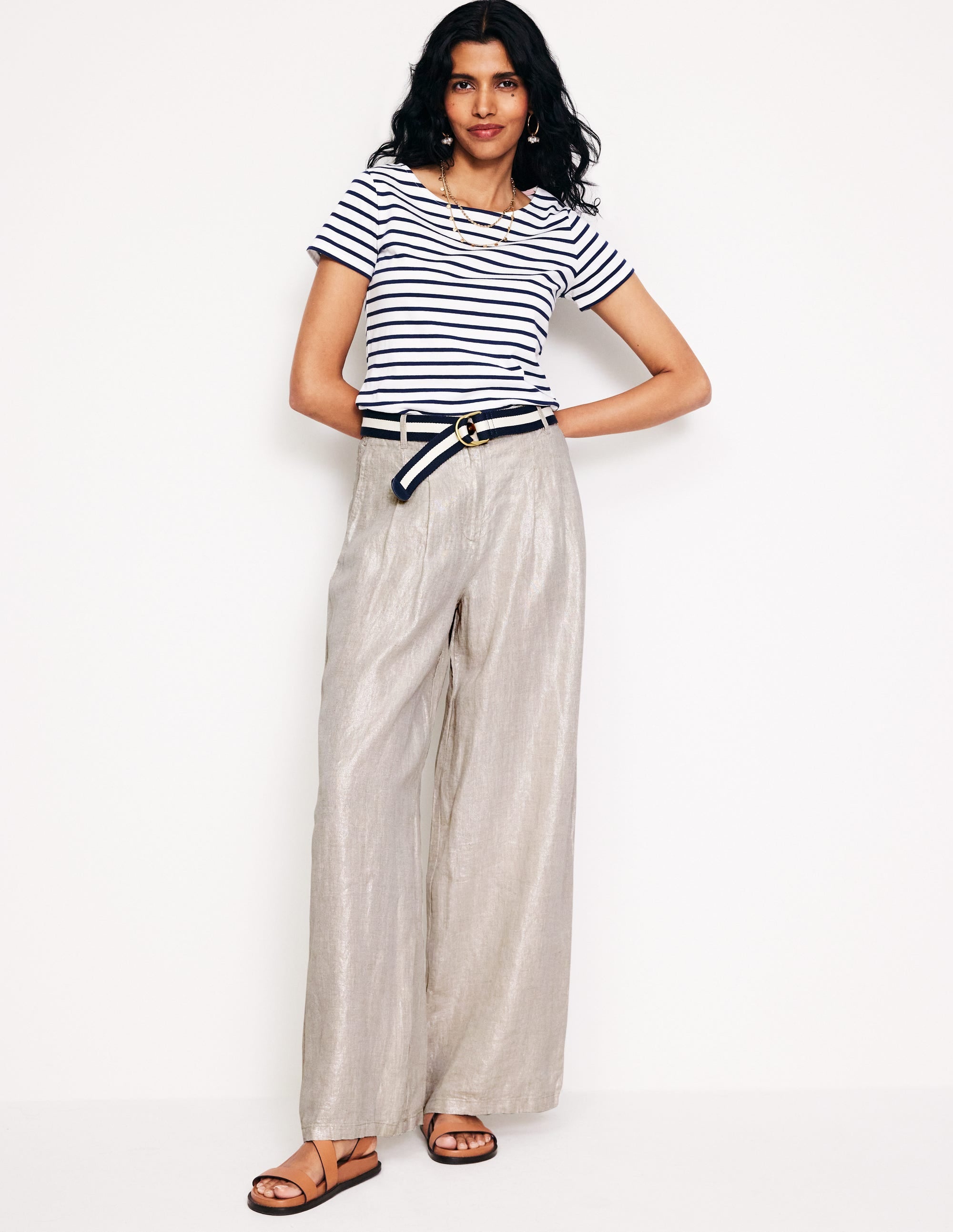 Regent Pleat Linen Pants-Neutral Metallic - Image 1