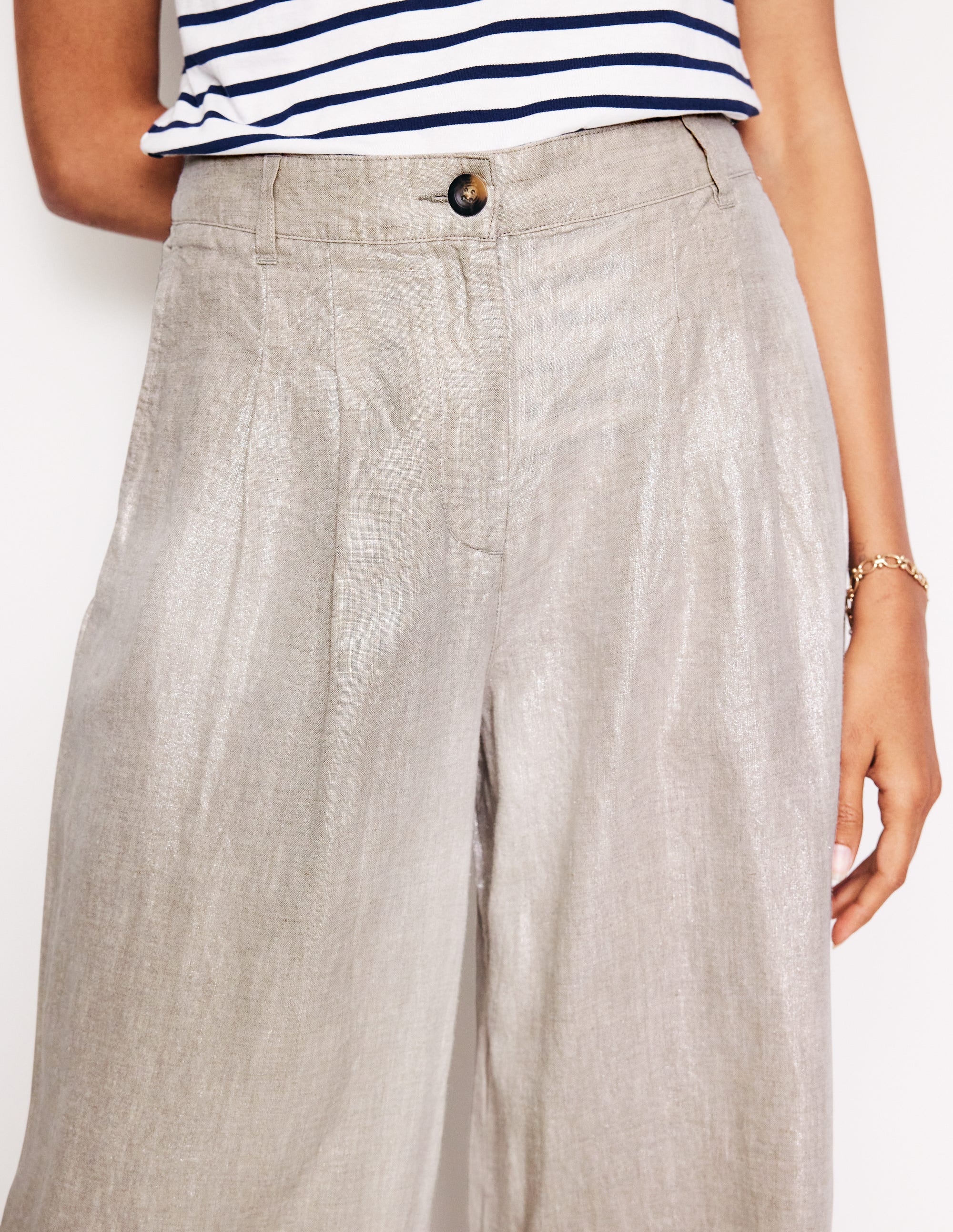 Regent Pleat Linen Pants-Neutral Metallic - Image 2
