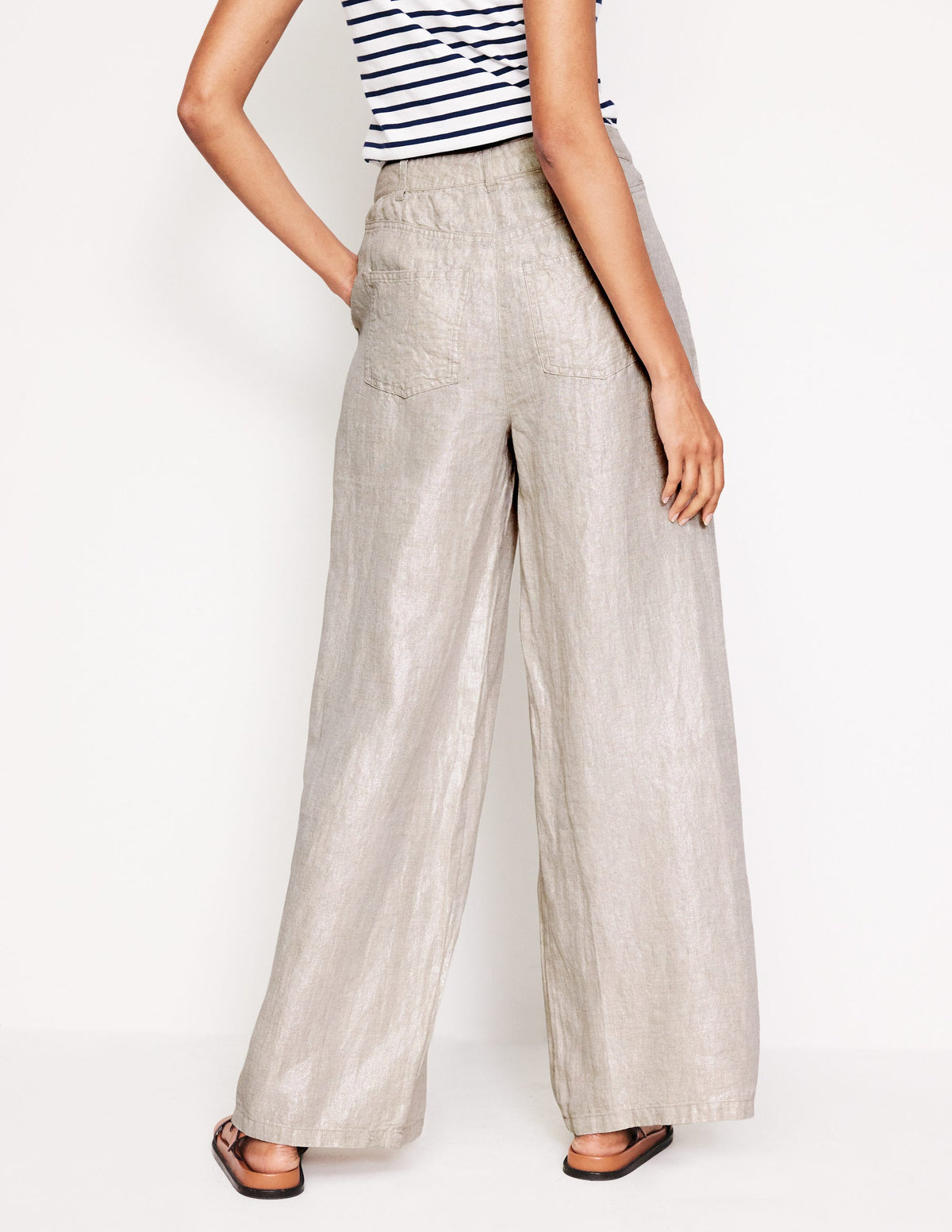 Regent Pleat Linen Pants-Neutral Metallic - Image 3