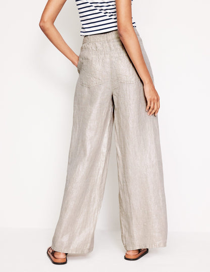 Regent Pleat Linen Pants-Neutral Metallic