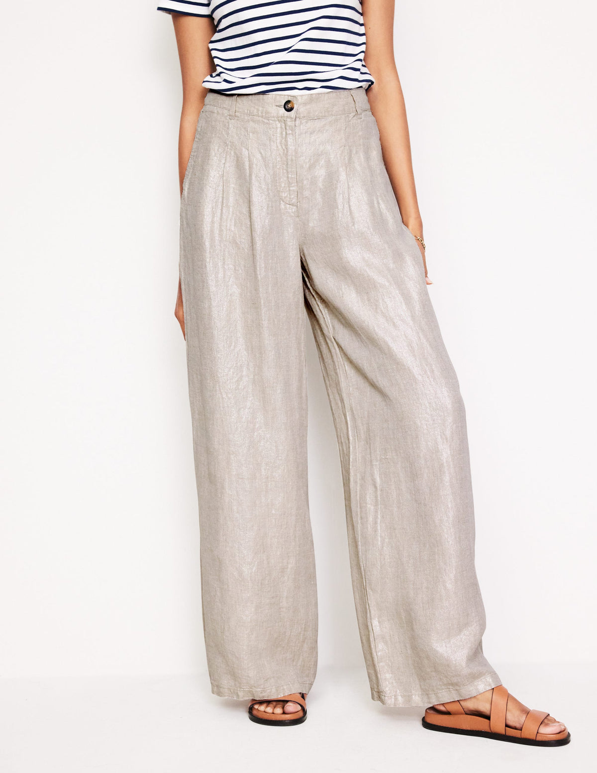 Regent Pleat Linen Pants-Neutral Metallic - Image 4