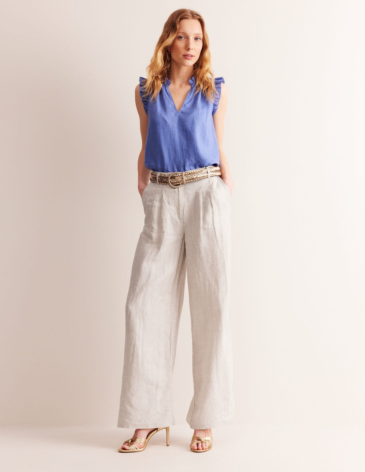 Regent Pleat Linen Pants-Neutral Metallic - Image 5
