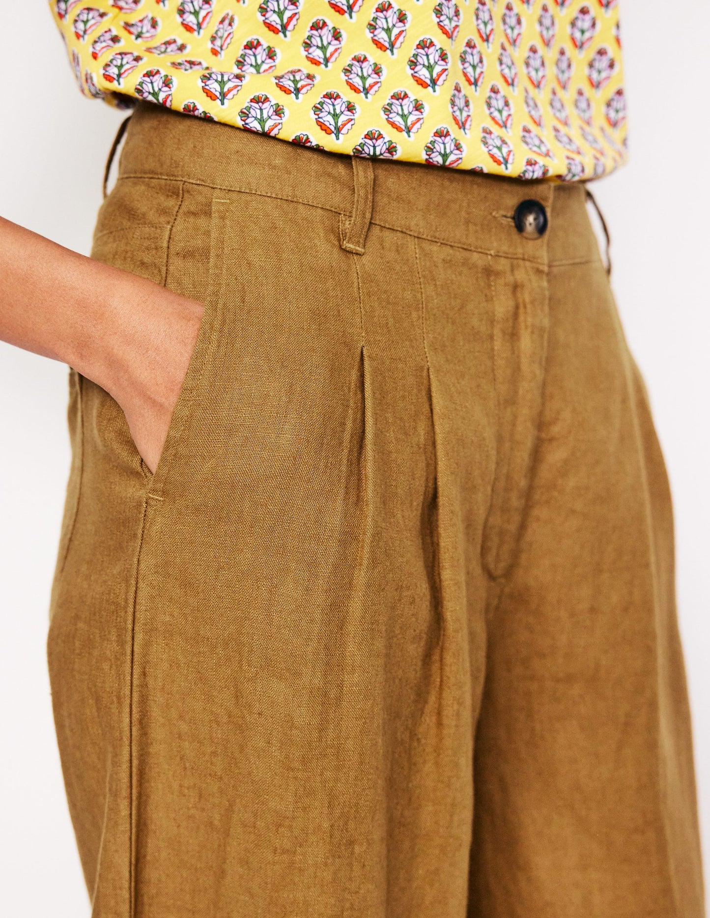 Regent Pleat Linen Pants-Bronze Brown