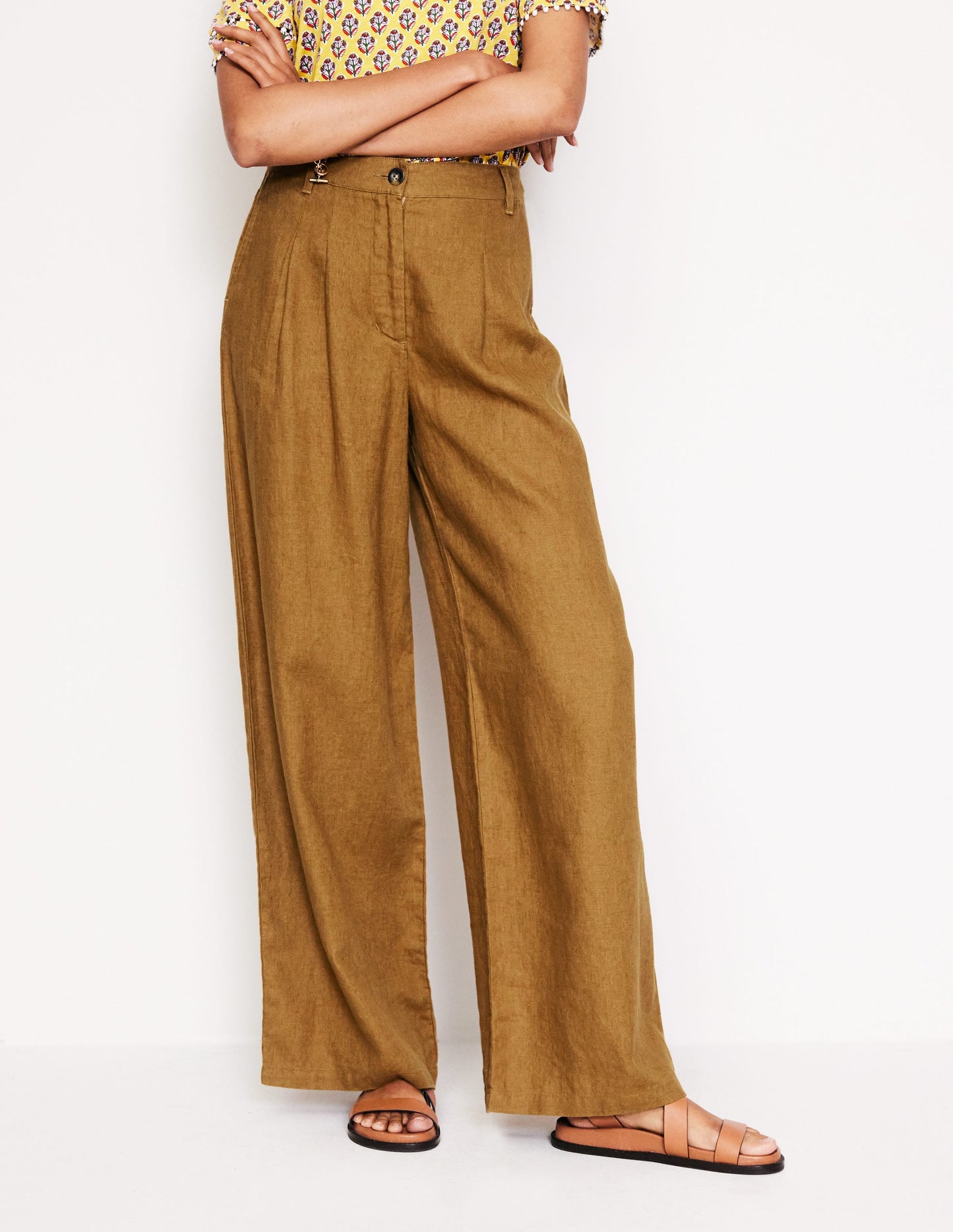 Regent Pleat Linen Pants-Bronze Brown