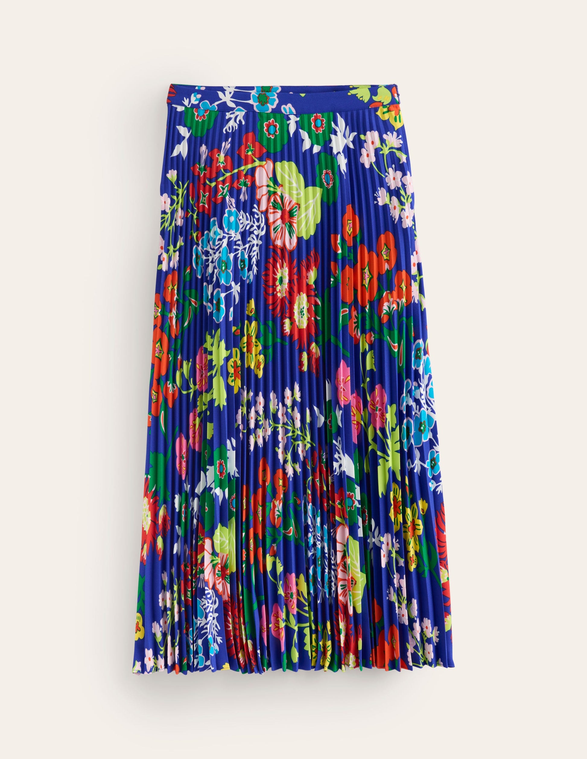 Pleated Midi Skirt-Blue, Wildflower Cluster-6