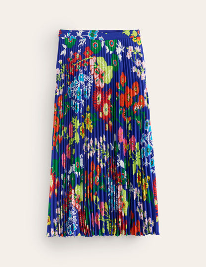 Pleated Midi Skirt-Blue, Wildflower Cluster-6