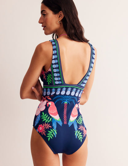 Porto V-Neck Swimsuit-French Navy Parrots