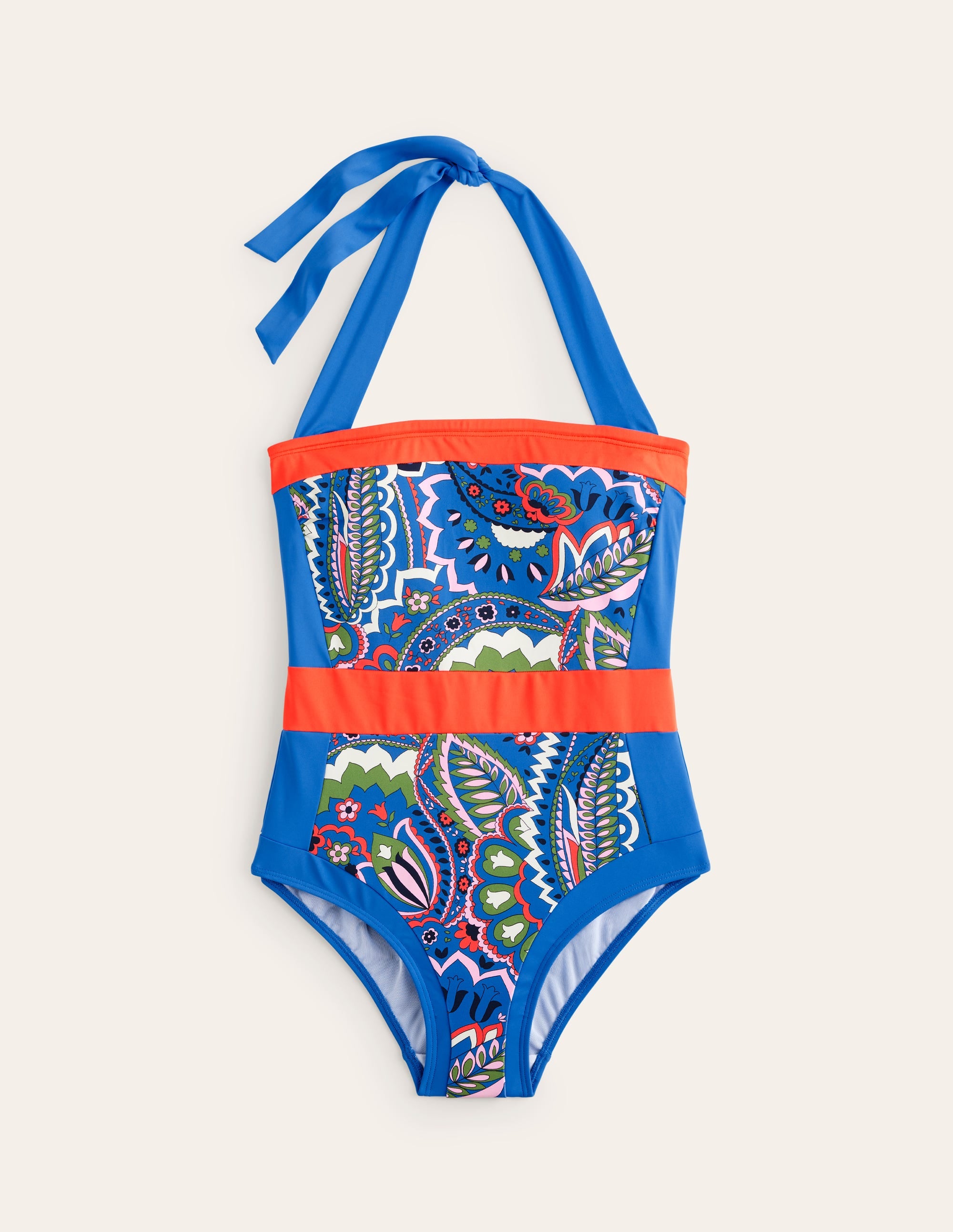 Santorini Halterneck Swimsuit-Blue, Foliage Paisley - Image 6