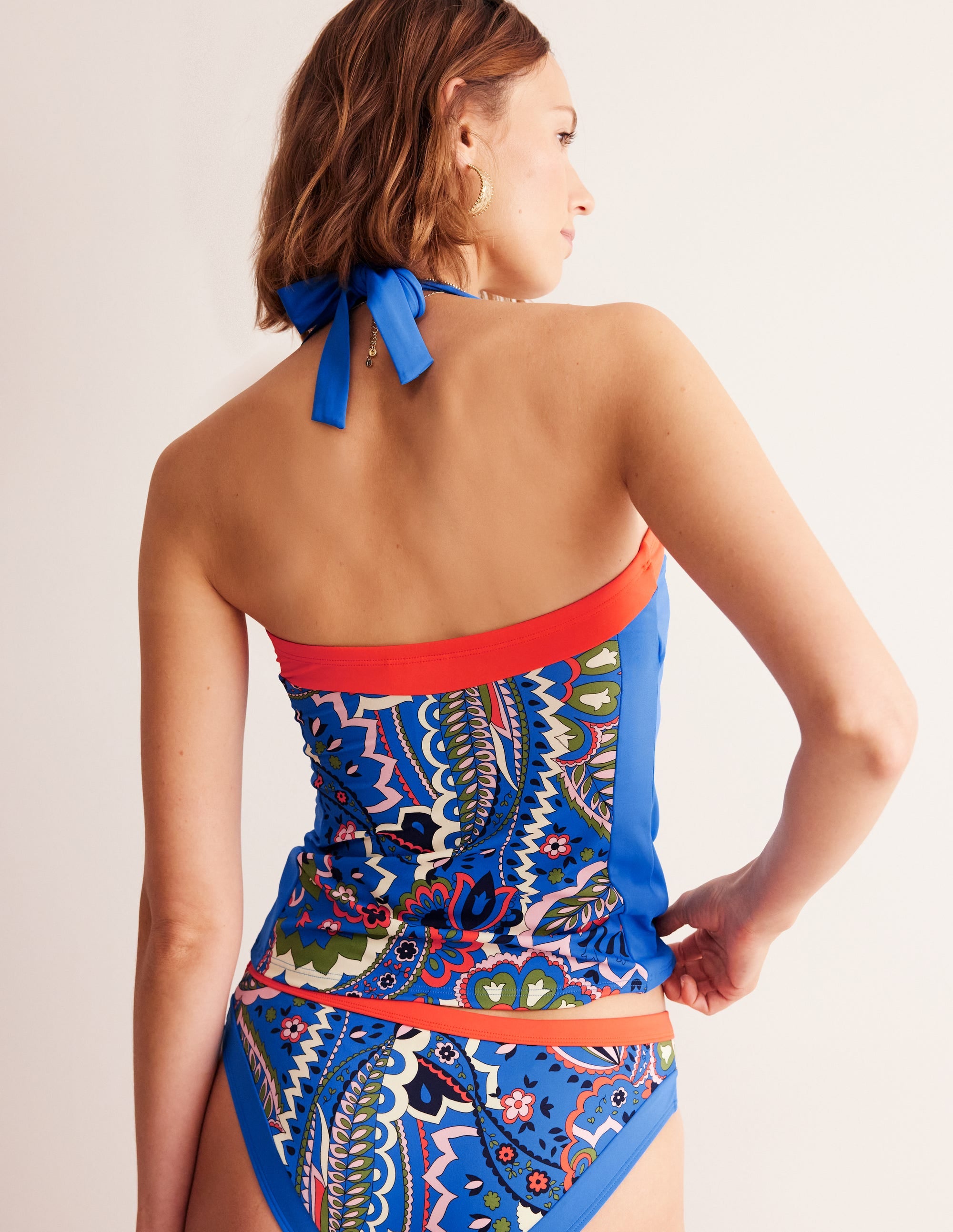 Santorini Tankini Top-Blue, Foliage Paisley - Image 3